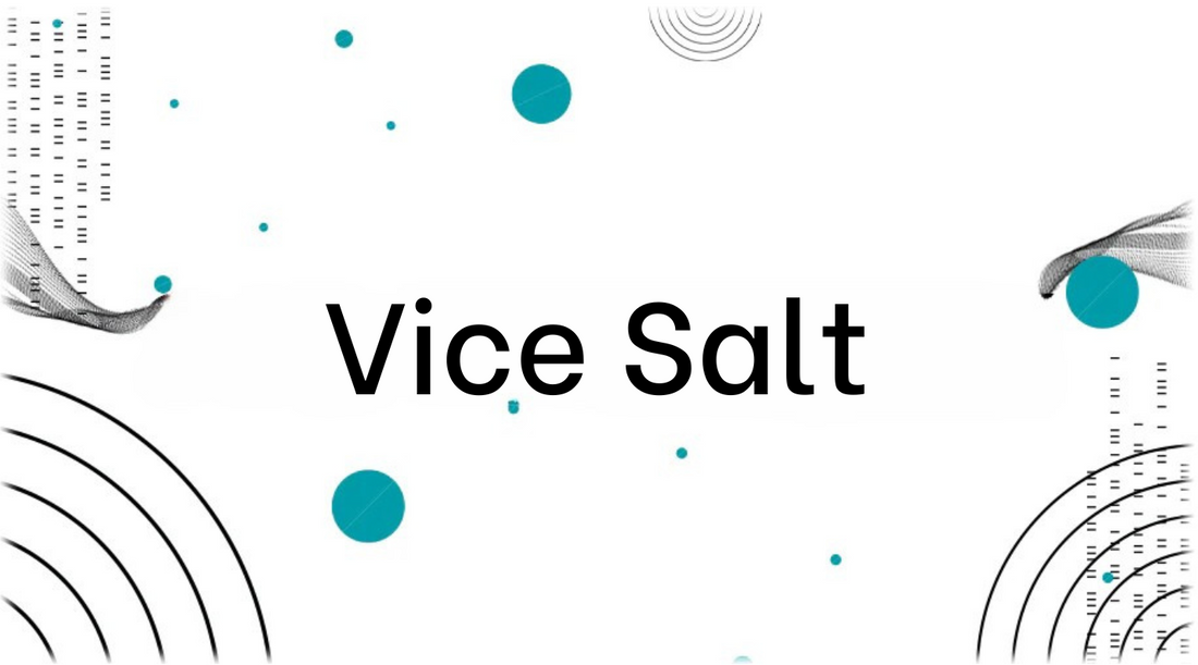 White background with "Vice Salt" in bold black text centered. Surrounding teal circles and curved lines add a modern, abstract feel.