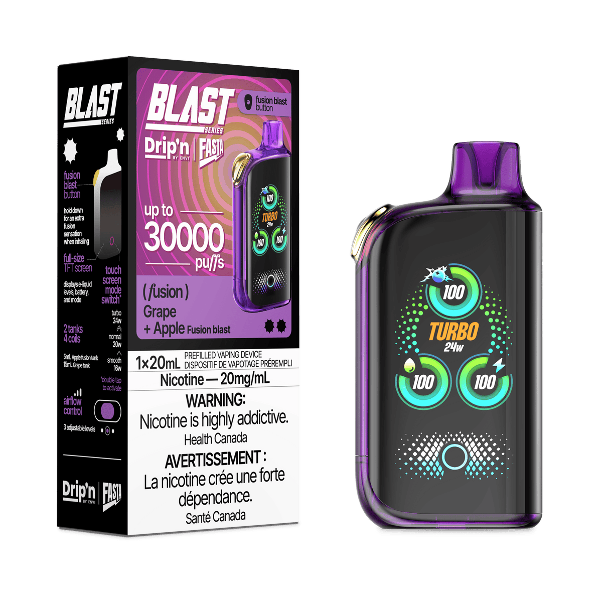 ENVI Drip'n Fasta Blast Fusion Series 30K - Grape + Apple Disposable Vape