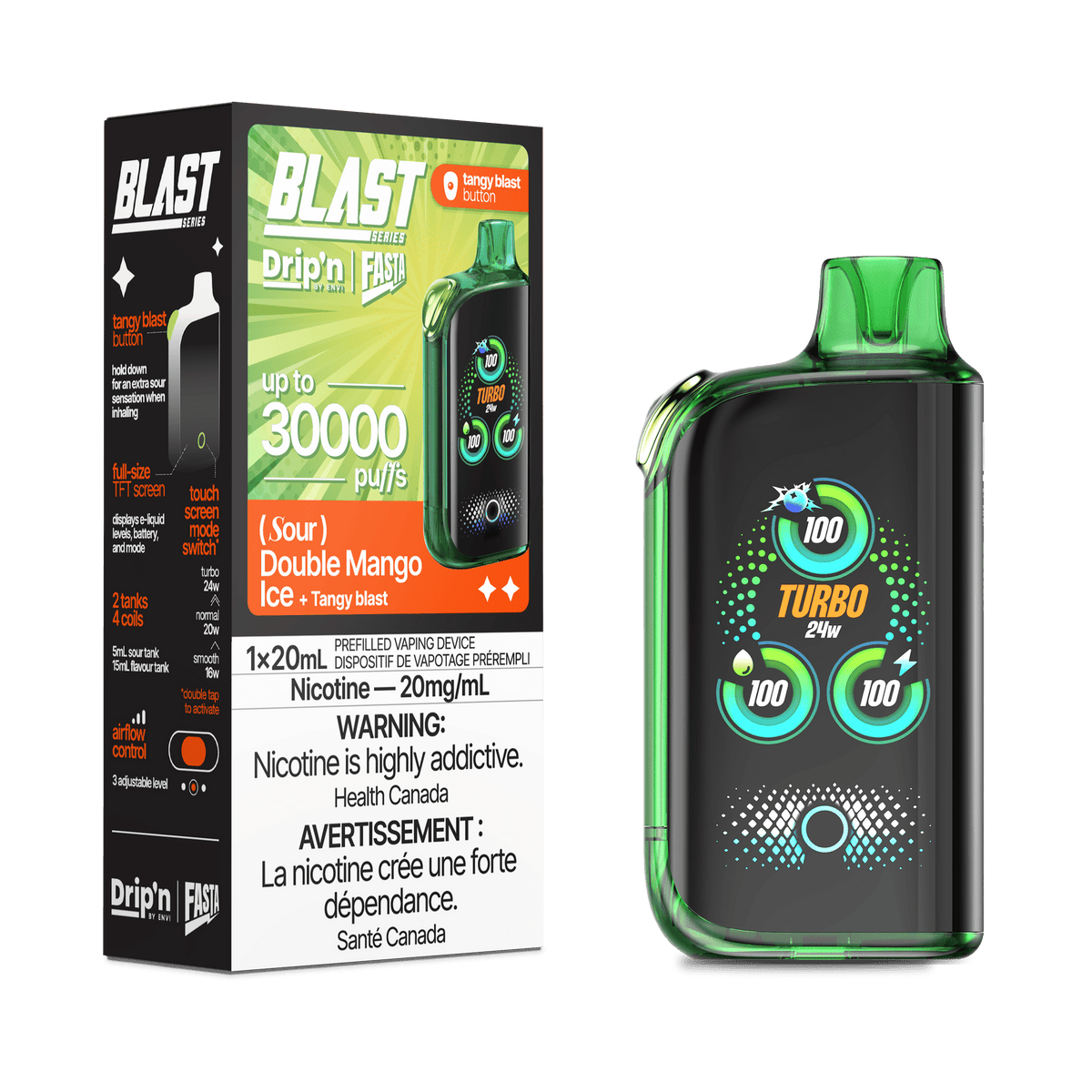 ENVI Drip'n Fasta Blast Sour Series 30K - Double Mango Ice Disposable Vape