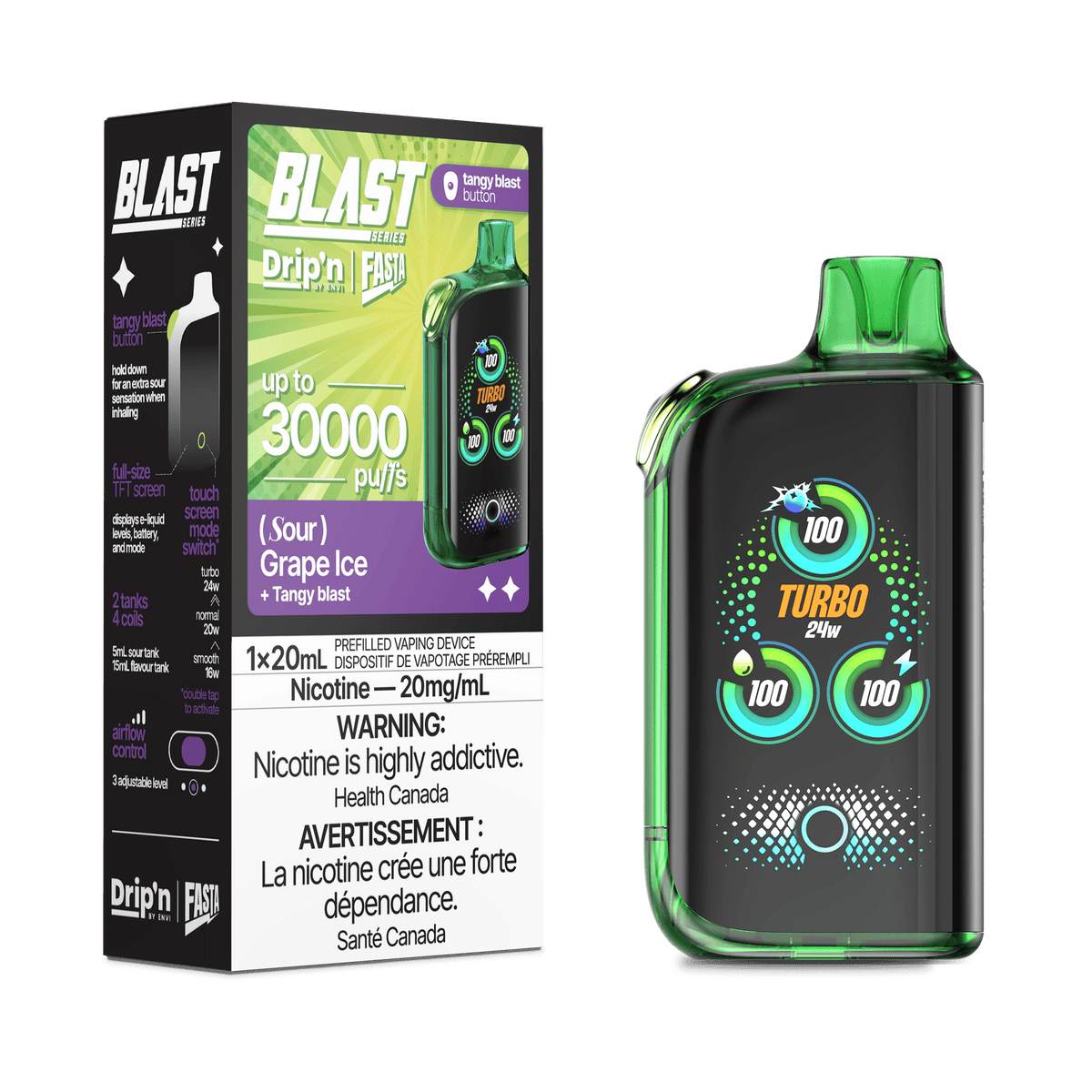 ENVI Drip'n Fasta Blast Sour Series 30K - Grape Ice Disposable Vape