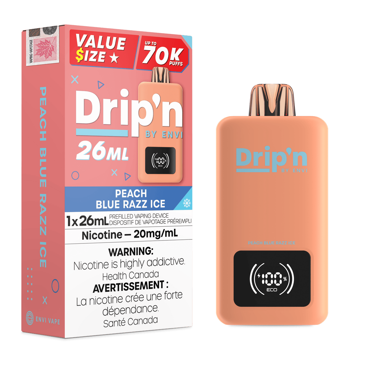 Envi Drip'n 26ML - Peach Blue Razz Ice Disposable Vape available on Canada online vape shop