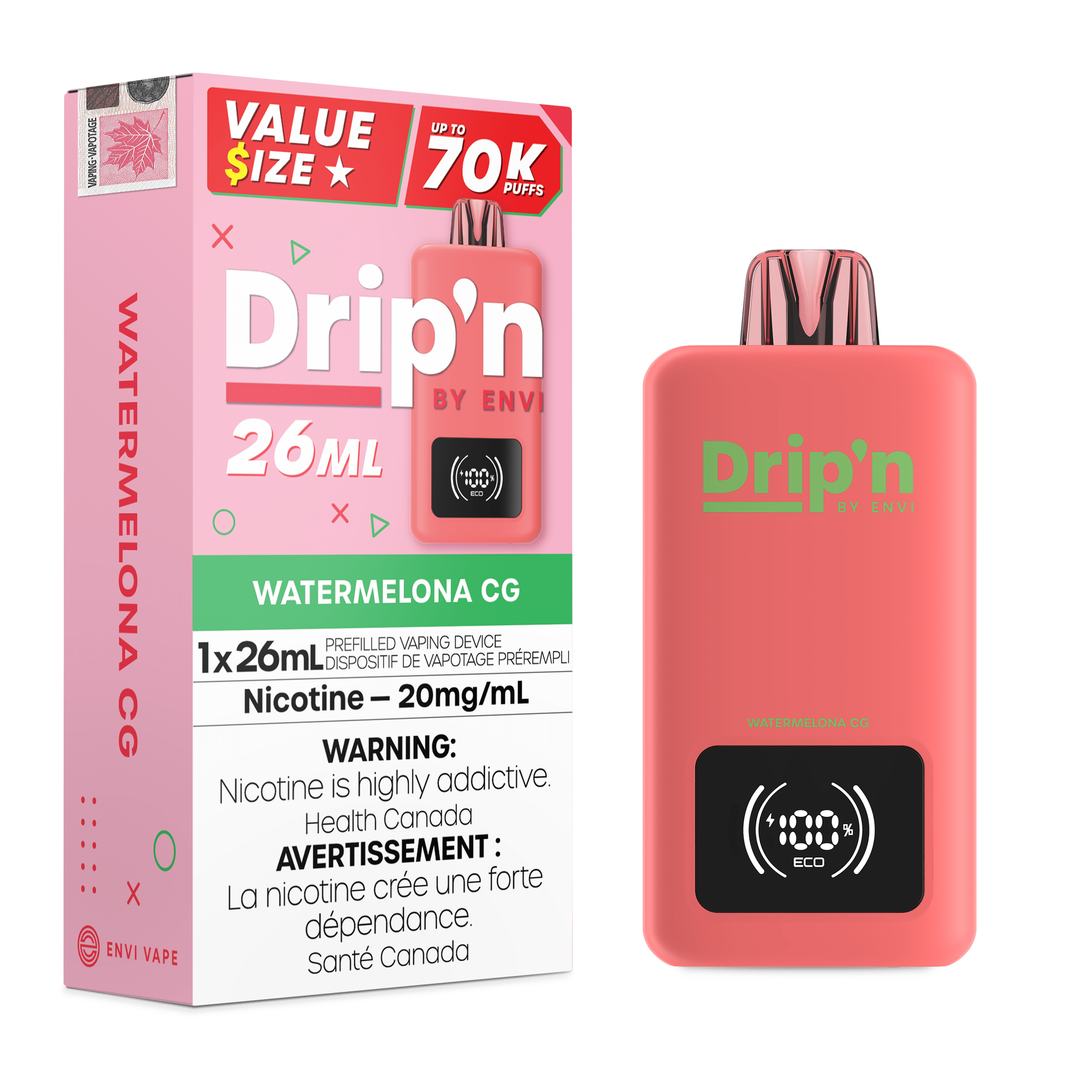Envi Drip'n 26ML - Watermelon CG Disposable Vape available on Canada online vape shop