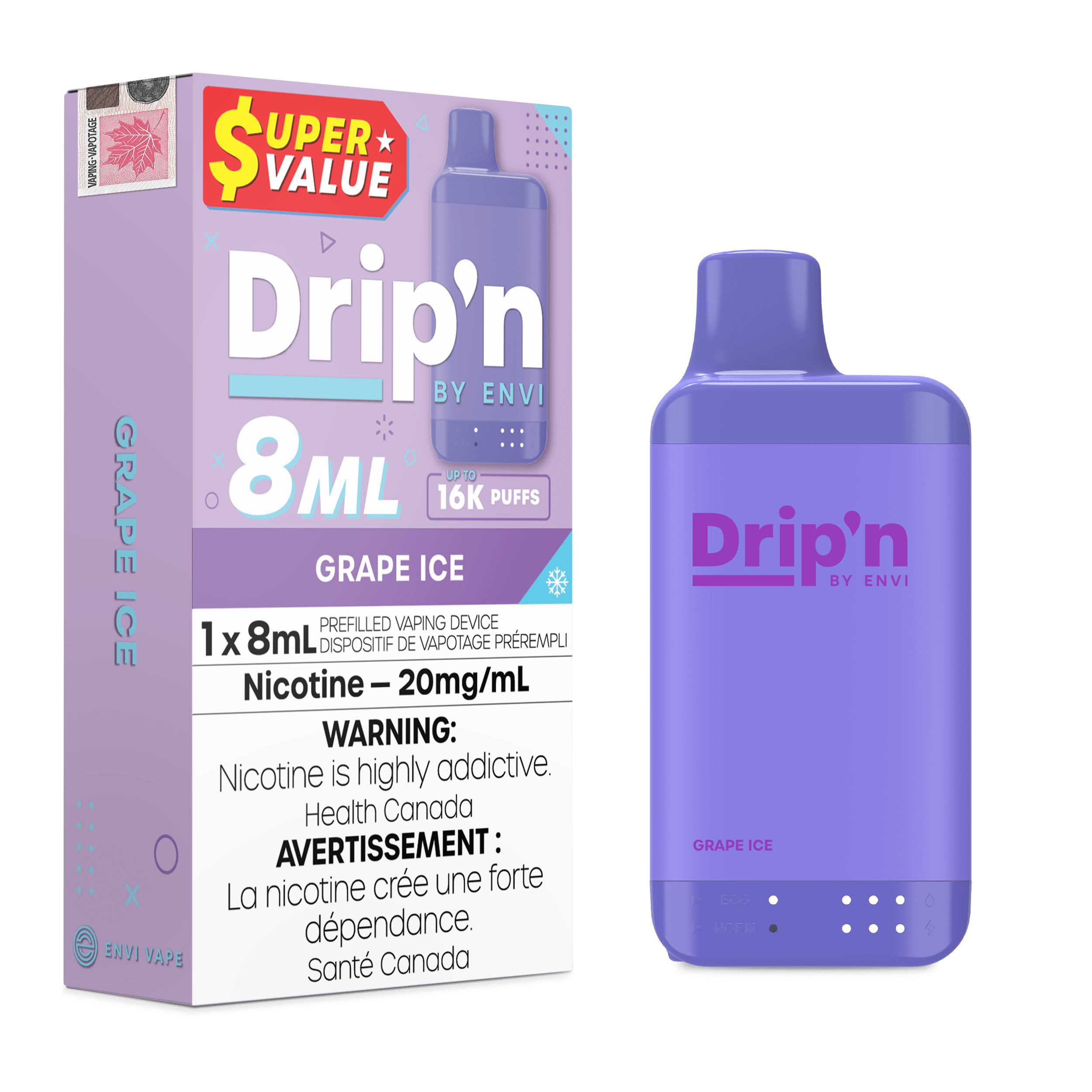 Envi Drip'n 8ML - Grape Ice Disposable Vape available on Canada online vape shop