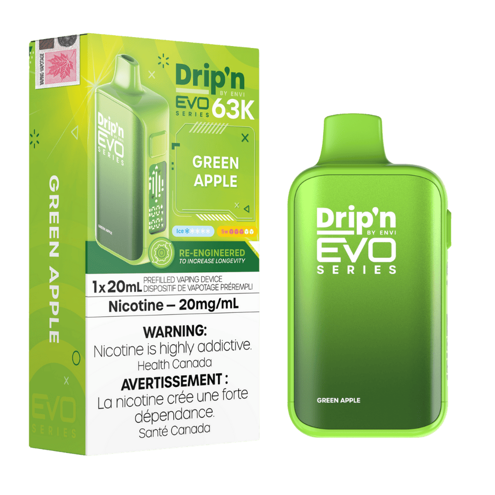 ENVI Drip'n EVO Series 63K - Green Apple Disposable Vape available on Canada online vape shop