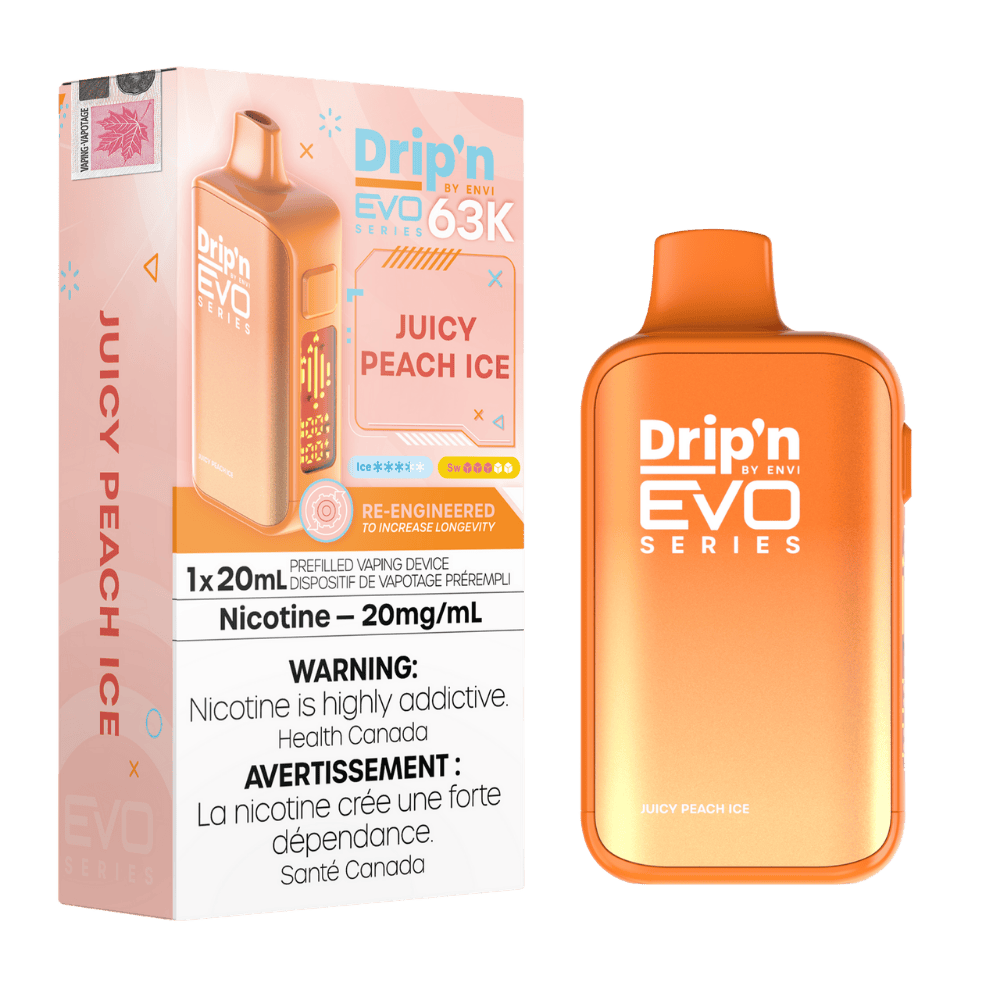 ENVI Drip'n EVO Series 63K - Juicy Peach Ice Disposable Vape available on Canada online vape shop