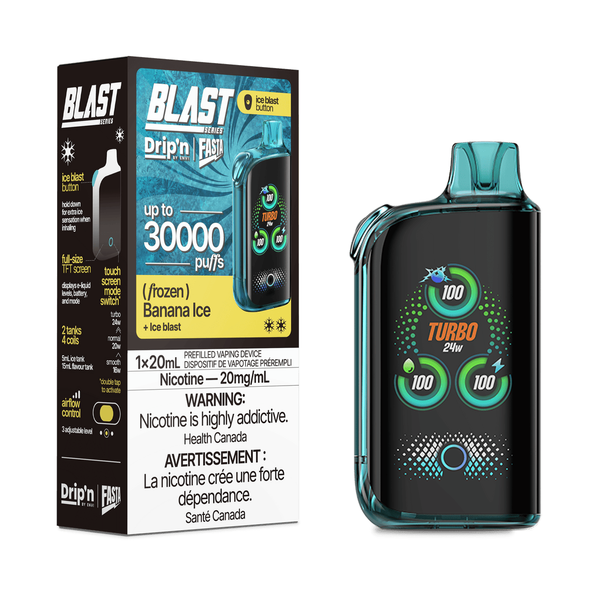 ENVI Drip'n Fasta Blast 30k - Banana Ice Disposable Vape available on Canada online vape shop