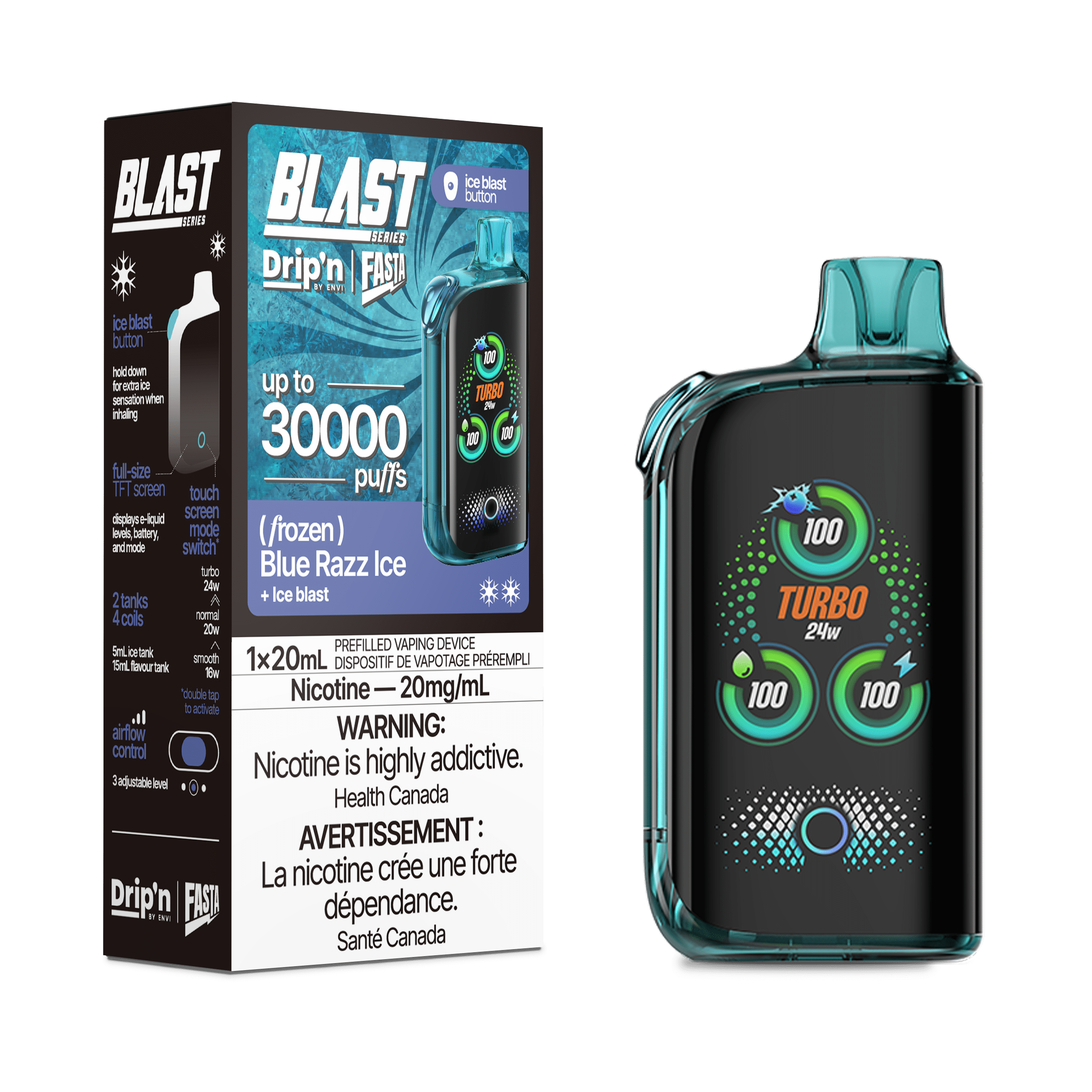 ENVI Drip'n Fasta Blast 30k - Blue Razz Ice Disposable Vape available on Canada online vape shop