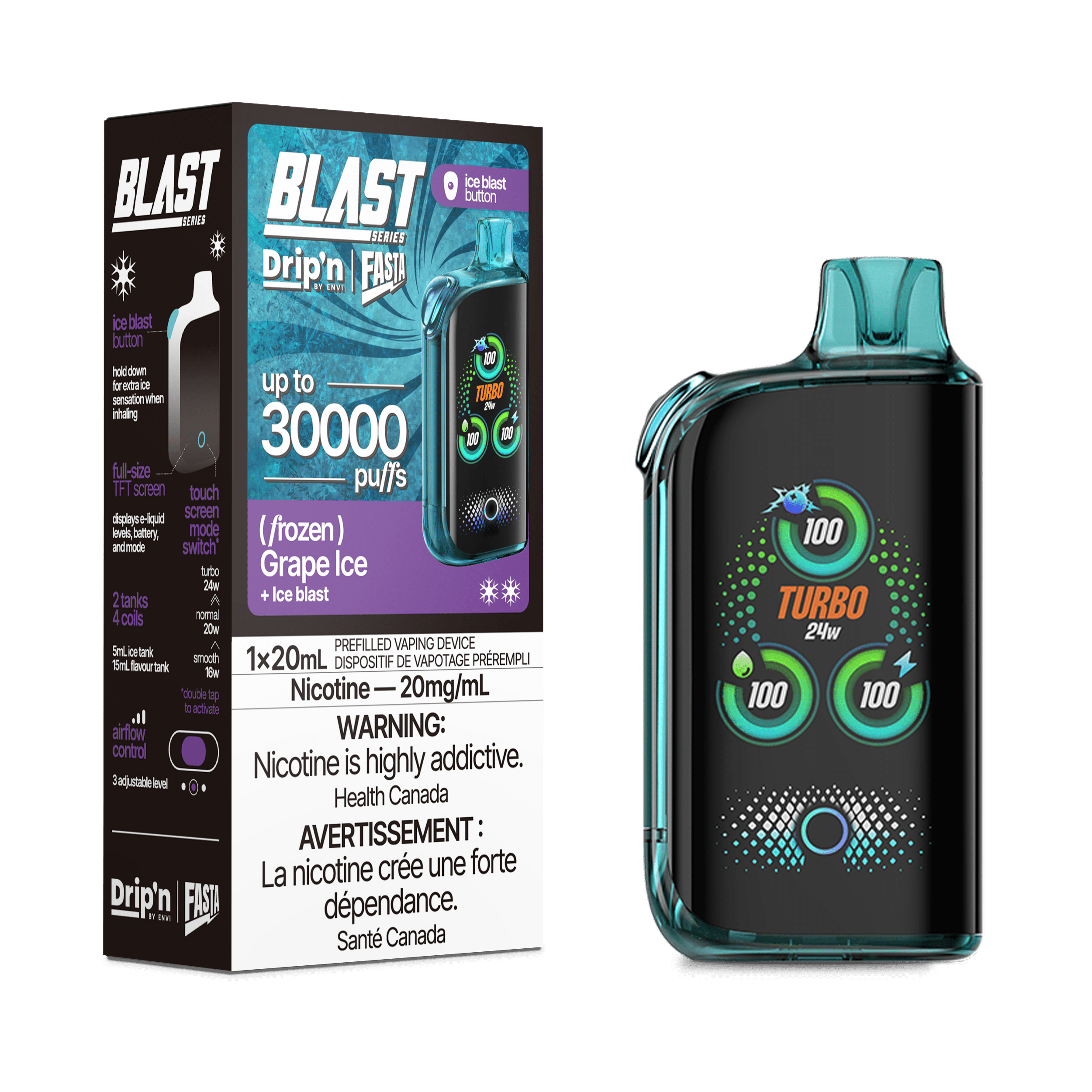 ENVI Drip'n Fasta Blast 30k - Grape Ice Disposable Vape available on Canada online vape shop