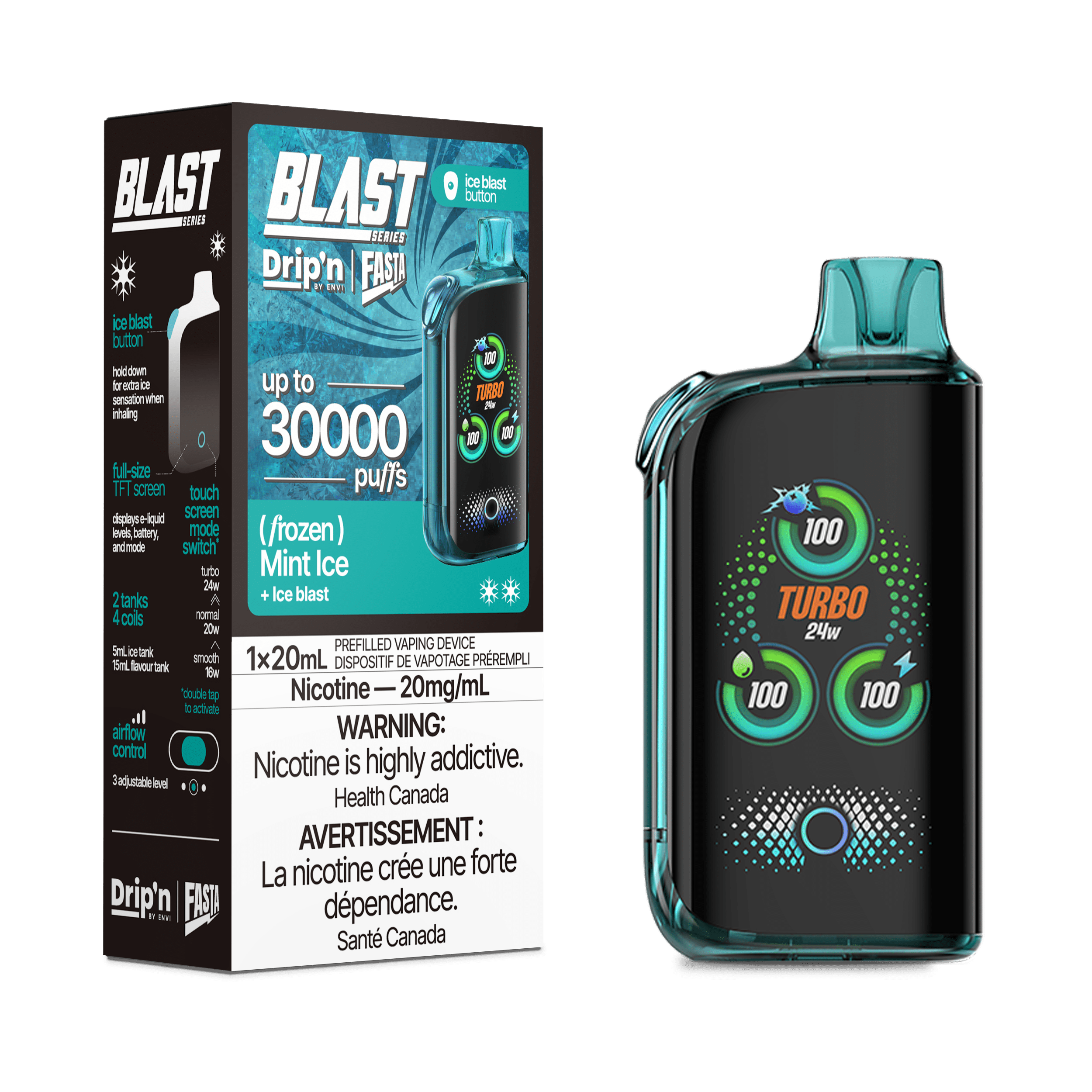 ENVI Drip'n Fasta Blast 30k - Mint Ice Disposable Vape available on Canada online vape shop