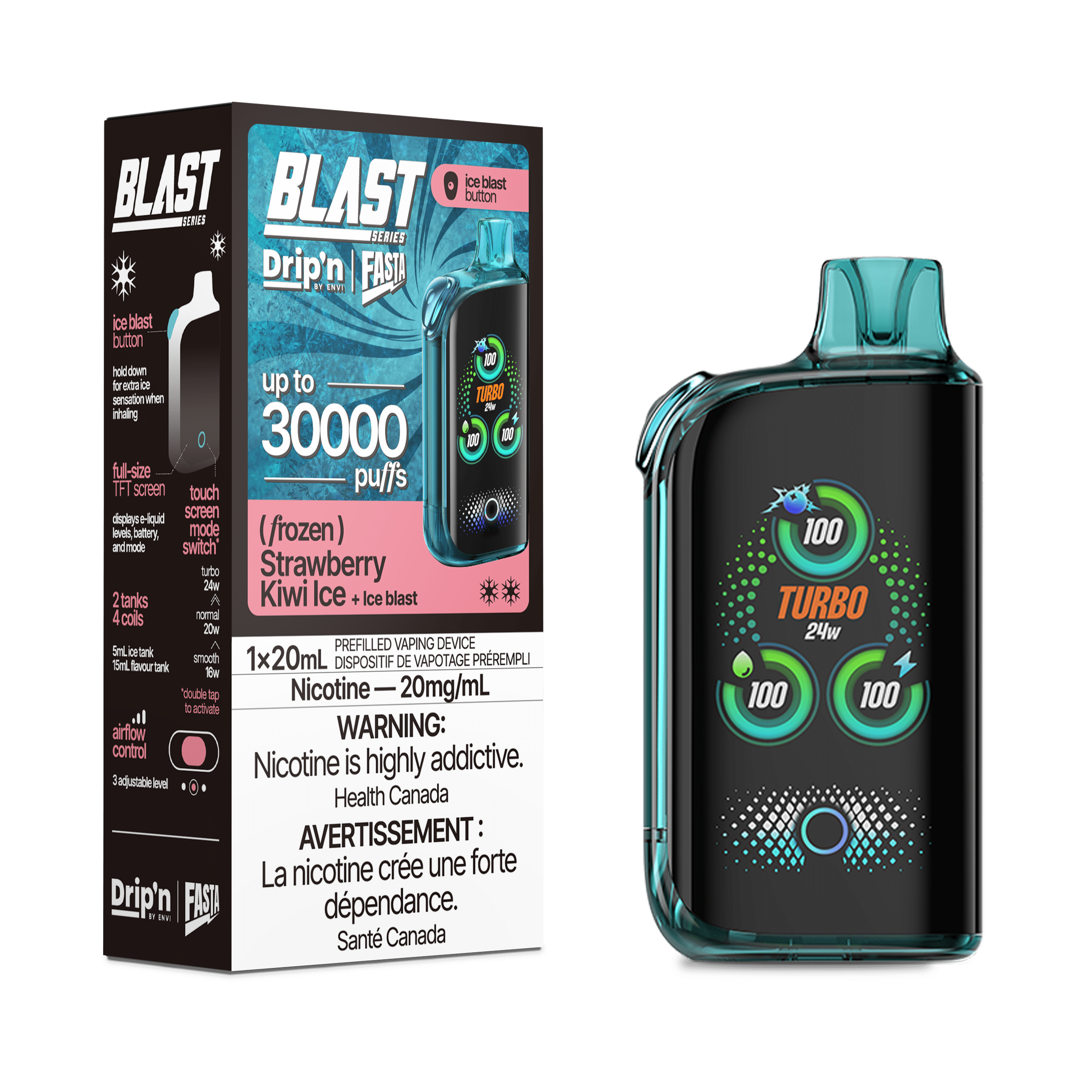 ENVI Drip'n Fasta Blast 30k - Strawberry Kiwi Ice Disposable Vape available on Canada online vape shop