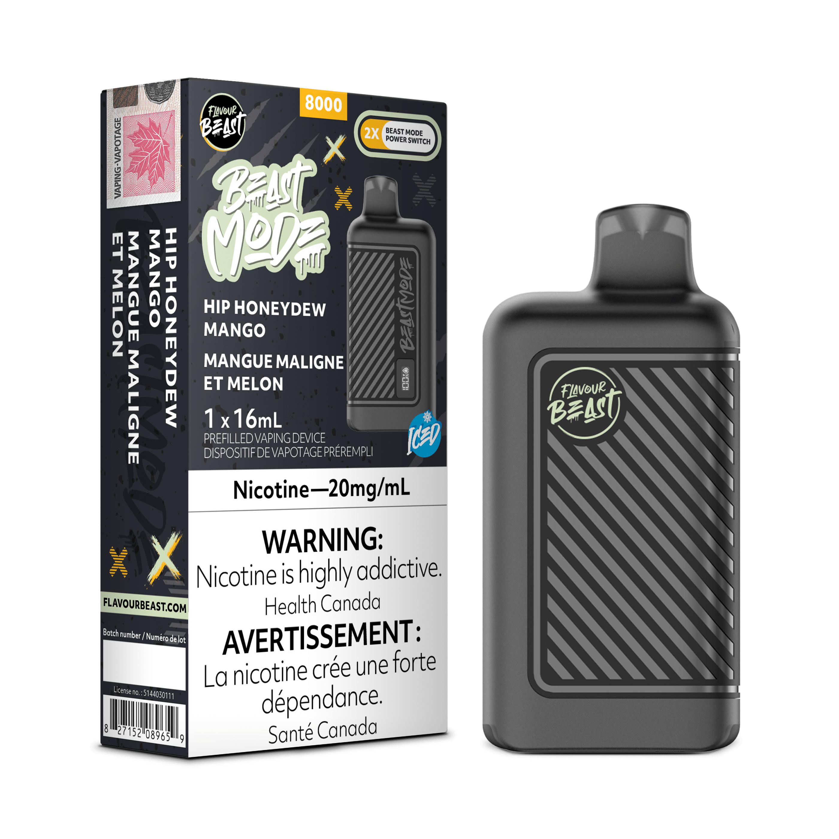 Flavour Beast Beast Mode 8K - Hip Honeydew Mango Iced Disposable Vape available on Canada online vape shop