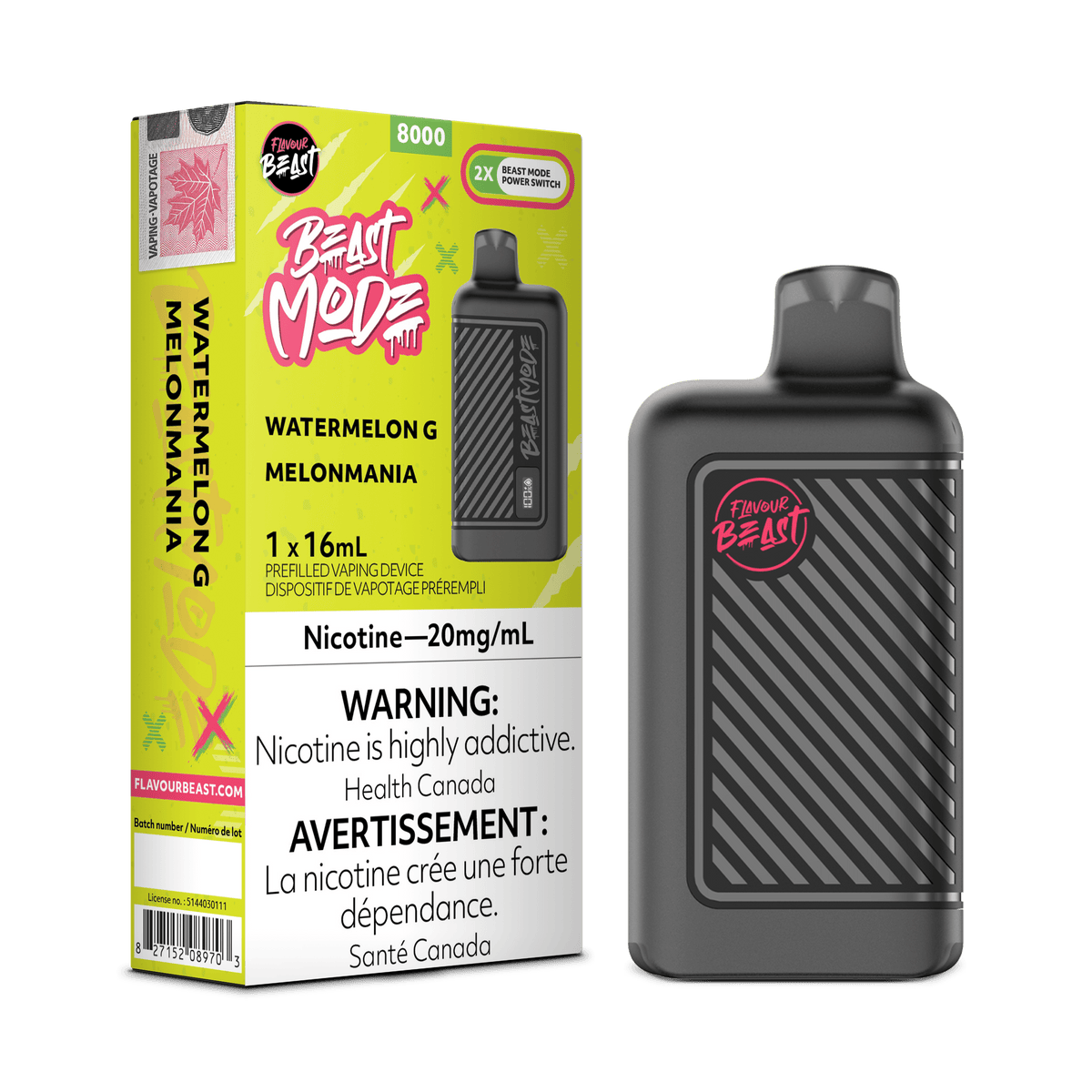 Flavour Beast Beast Mode 8K - Watermelon G Disposable Vape available on Canada online vape shop