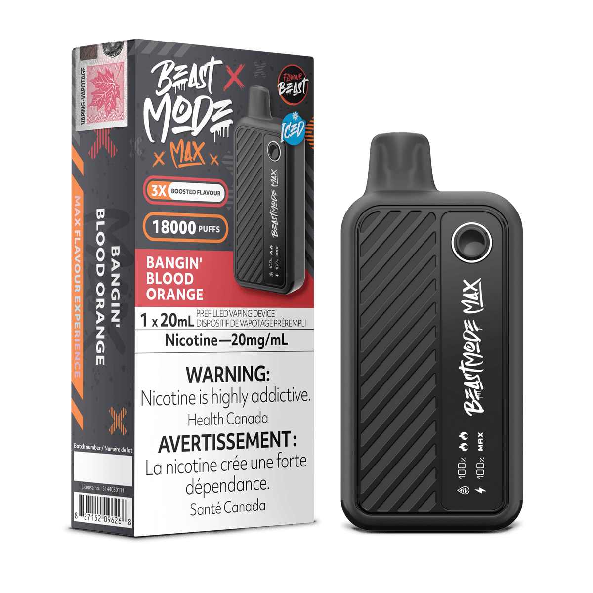 Flavour Beast Beast Mode Max 18K - Bangin Blood Orange Disposable Vape available on Canada online vape shop