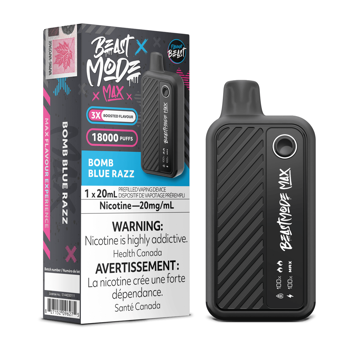 Flavour Beast Beast Mode Max 18K - Bomb Blue Razz Iced Disposable Vape available on Canada online vape shop