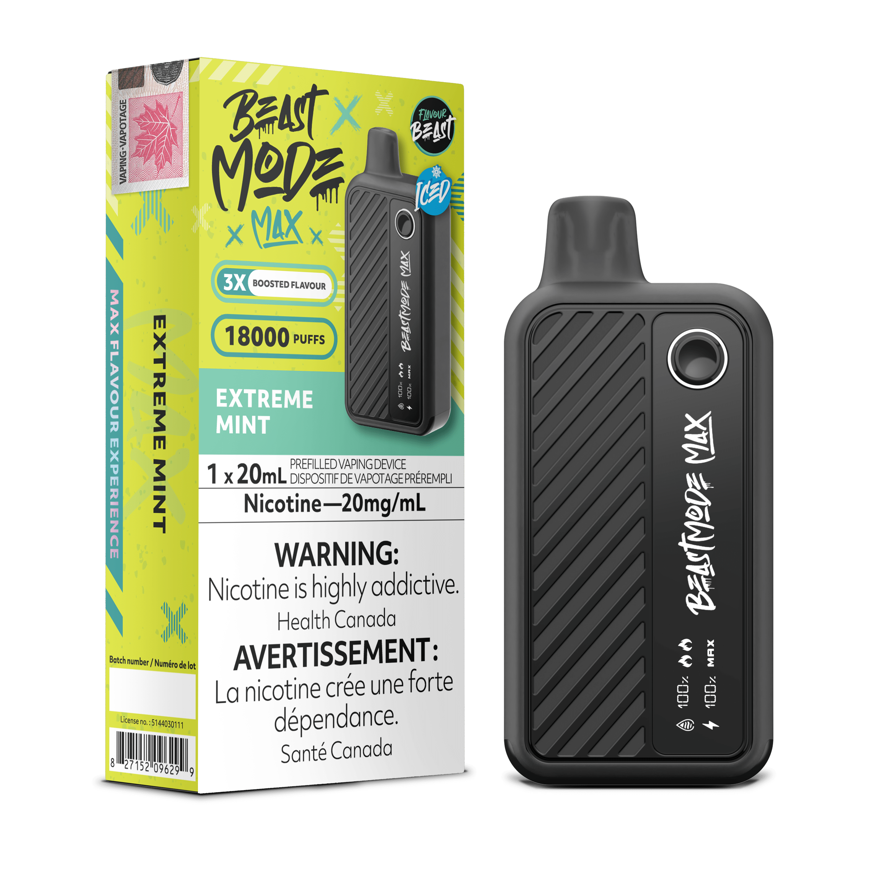 Flavour Beast Beast Mode Max 18K - Extreme Mint Iced Disposable Vape available on Canada online vape shop