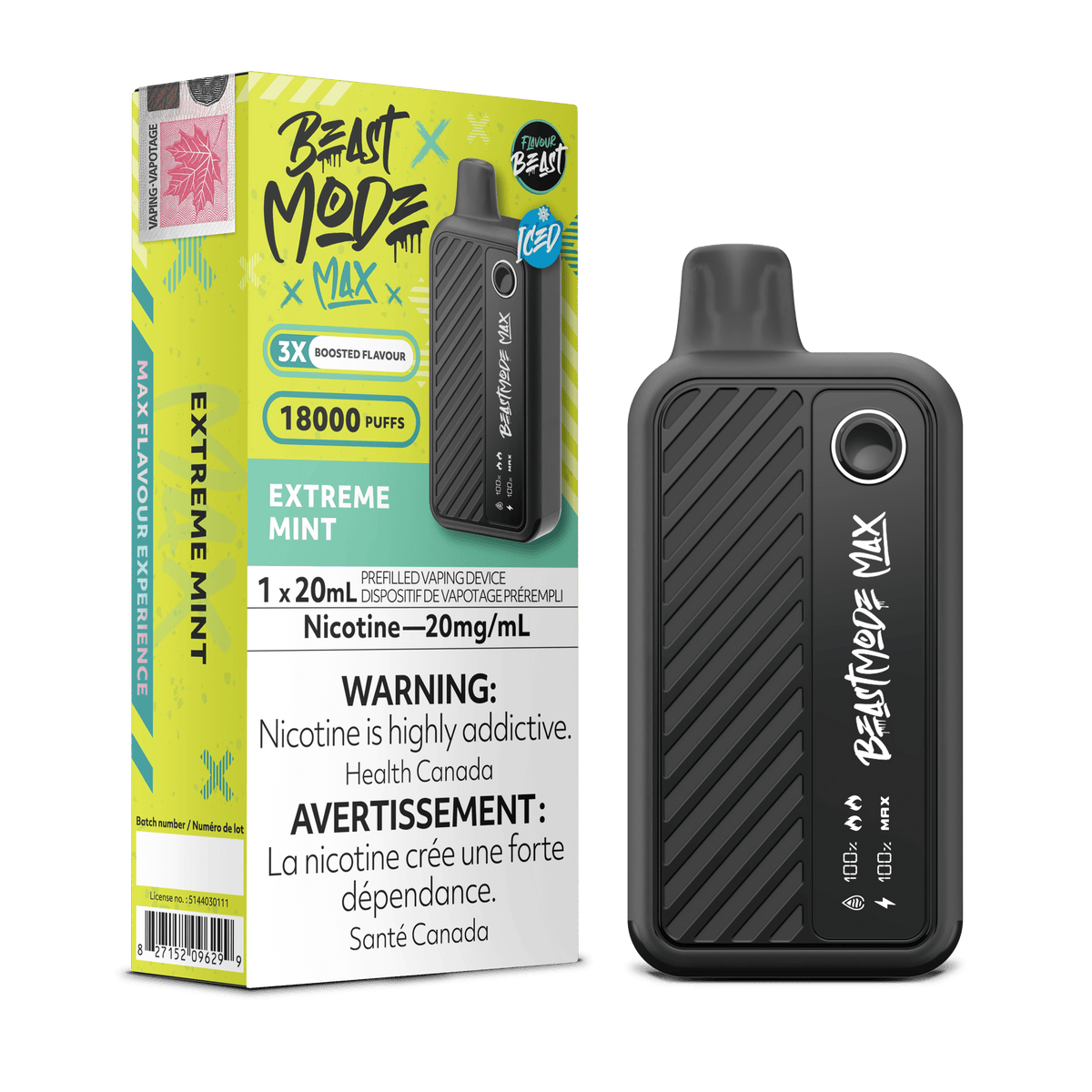 Flavour Beast Beast Mode Max 18K - Extreme Mint Iced Disposable Vape available on Canada online vape shop