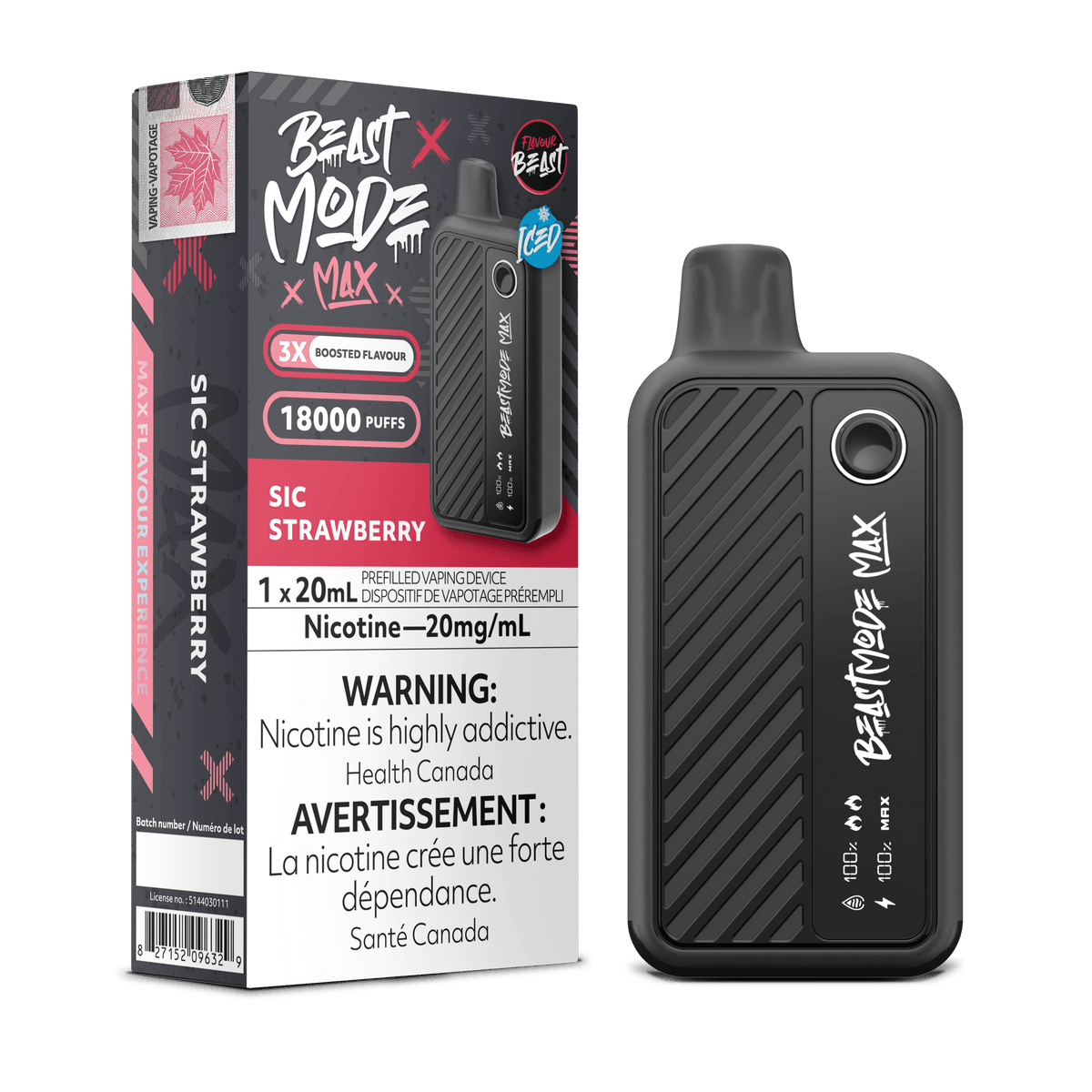 Flavour Beast Beast Mode Max 18K - Sic Strawberry Iced Disposable Vape available on Canada online vape shop