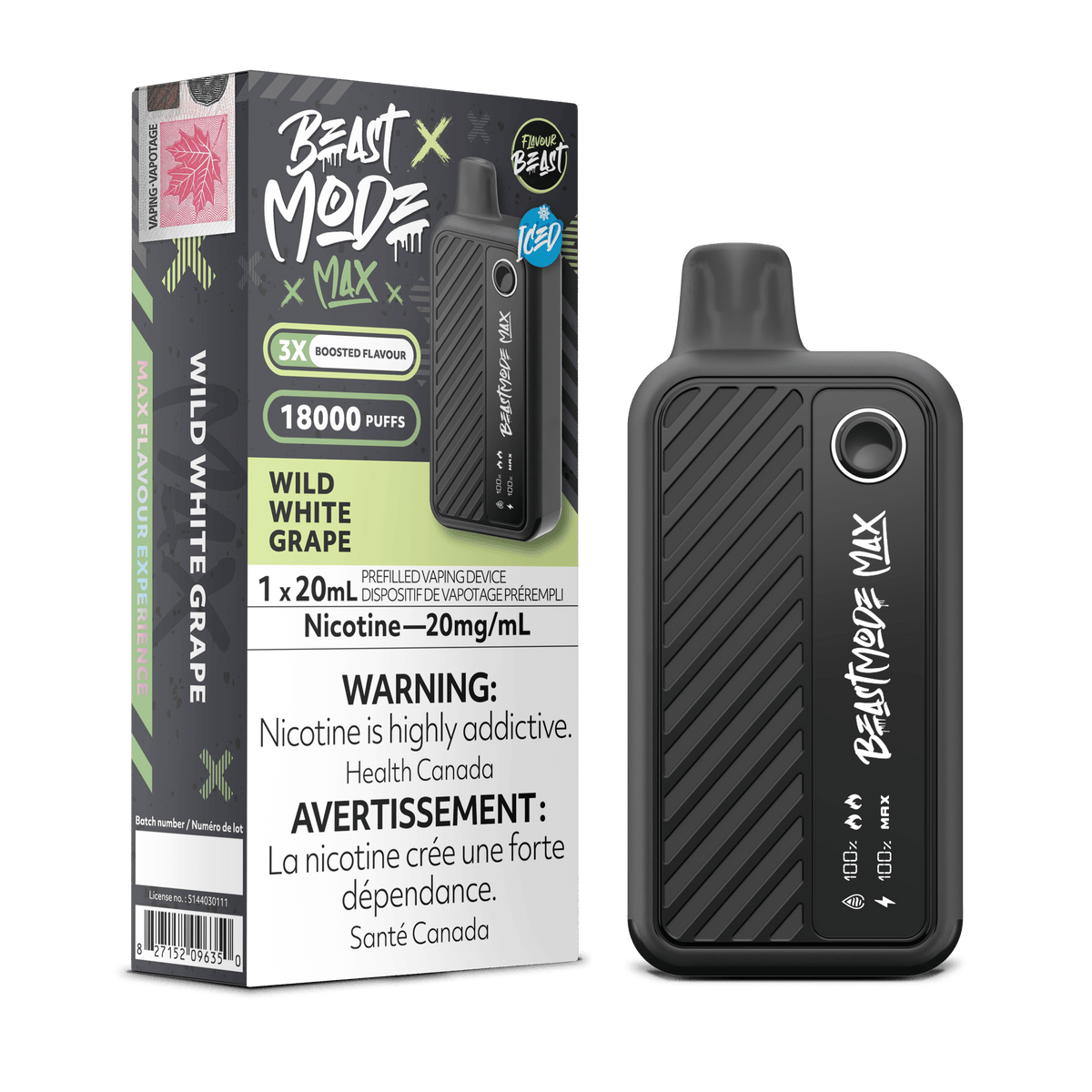 Flavour Beast Beast Mode Max 18K - Wild White Grape Iced Disposable Vape available on Canada online vape shop