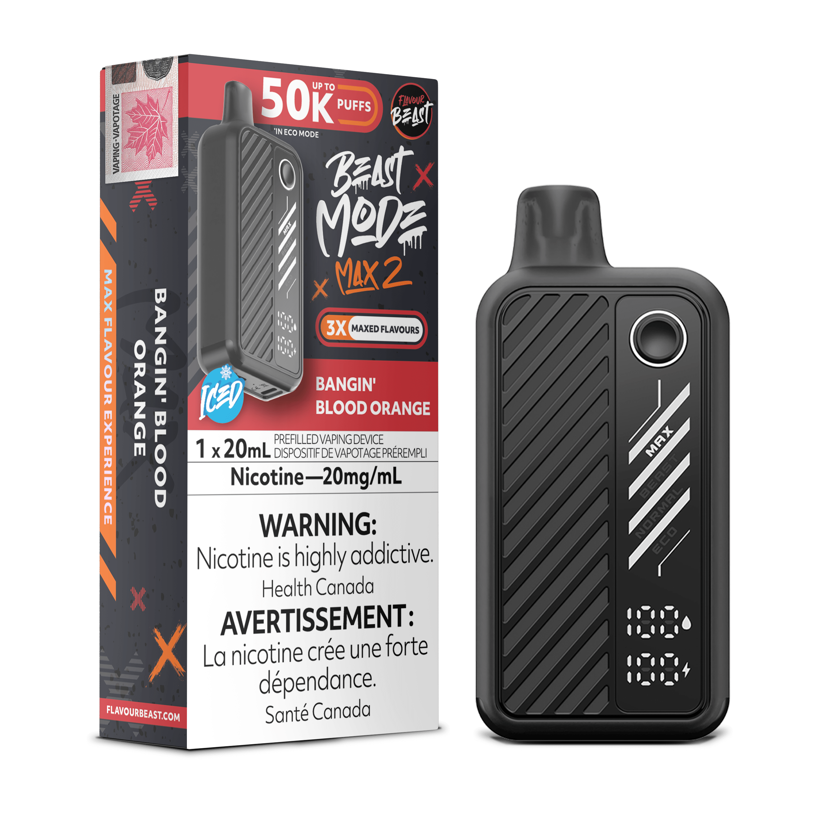 Flavour Beast Beast Mode Max 2 - Bangin' Blood Orange Disposable Vape available on Canada online vape shop