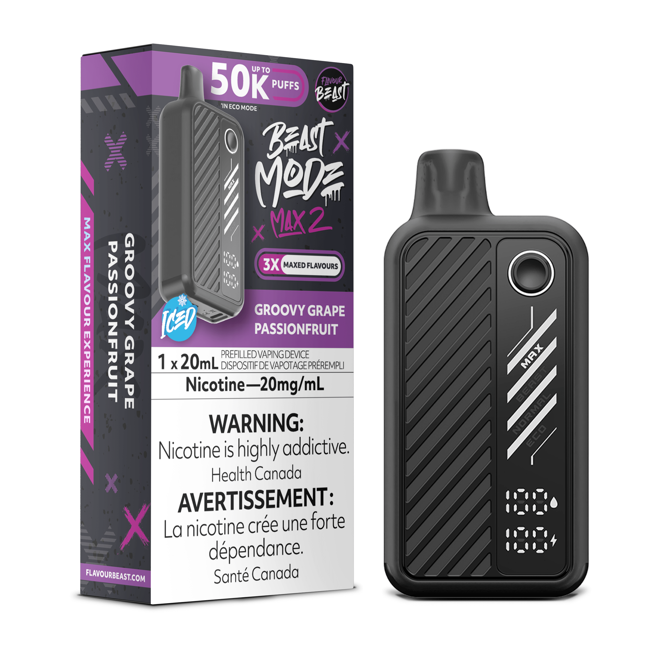 Flavour Beast Beast Mode Max 2 - Groovy Grape Passionfruit Disposable Vape available on Canada online vape shop