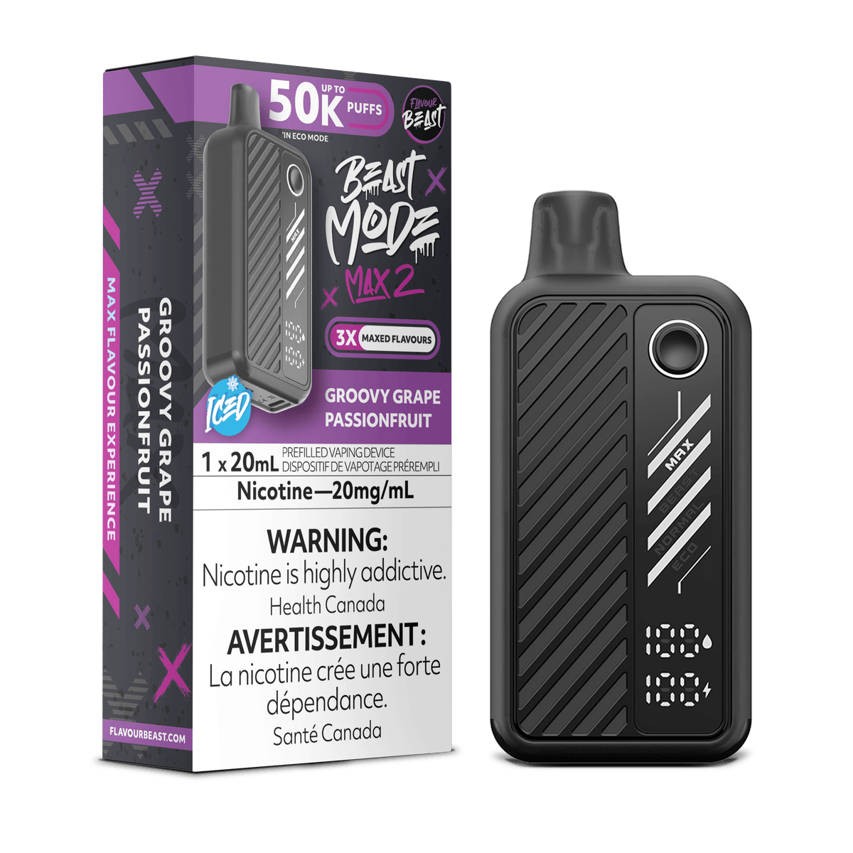 Flavour Beast Beast Mode Max 2 - Groovy Grape Passionfruit Disposable Vape available on Canada online vape shop