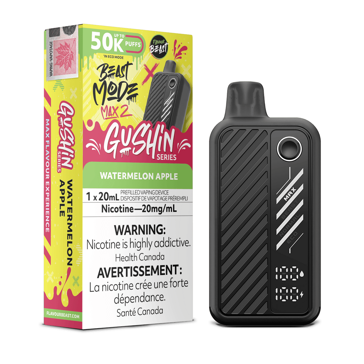 Flavour Beast Beast Mode Max 2 - Gushin Watermelon Apple Disposable Vape available on Canada online vape shop