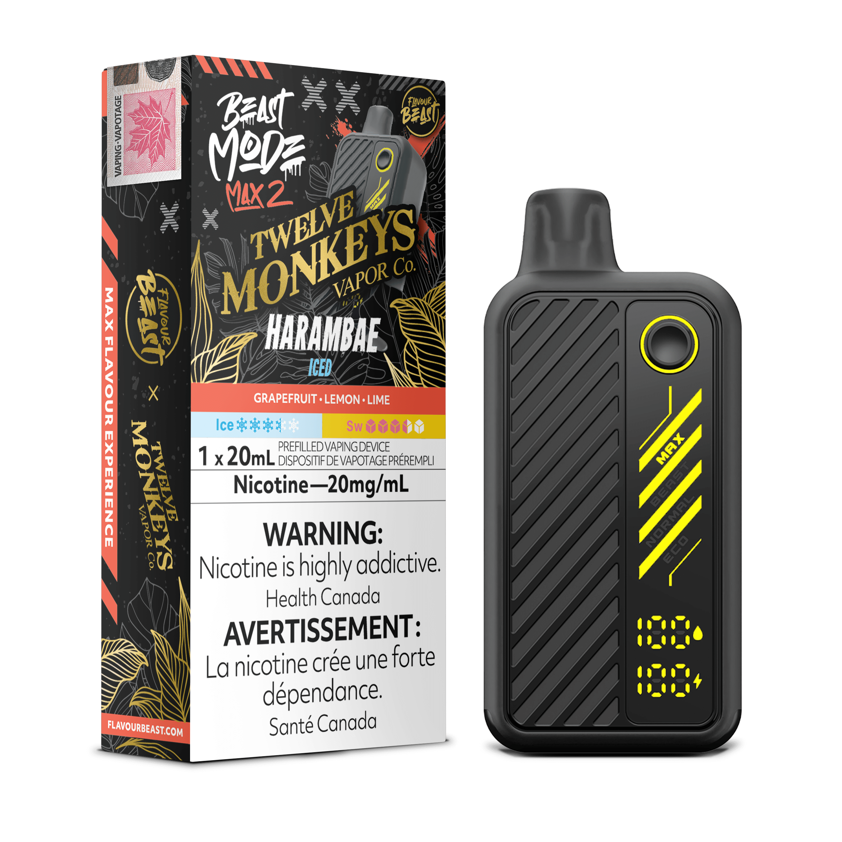 Flavour Beast Beast Mode Max 2 - Harambae Iced Disposable Vape available on Canada online vape shop