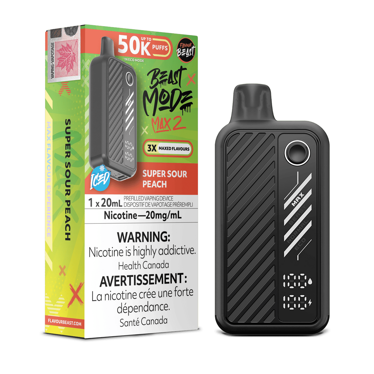Flavour Beast Beast Mode Max 2 - Super Sour Peach Disposable Vape available on Canada online vape shop