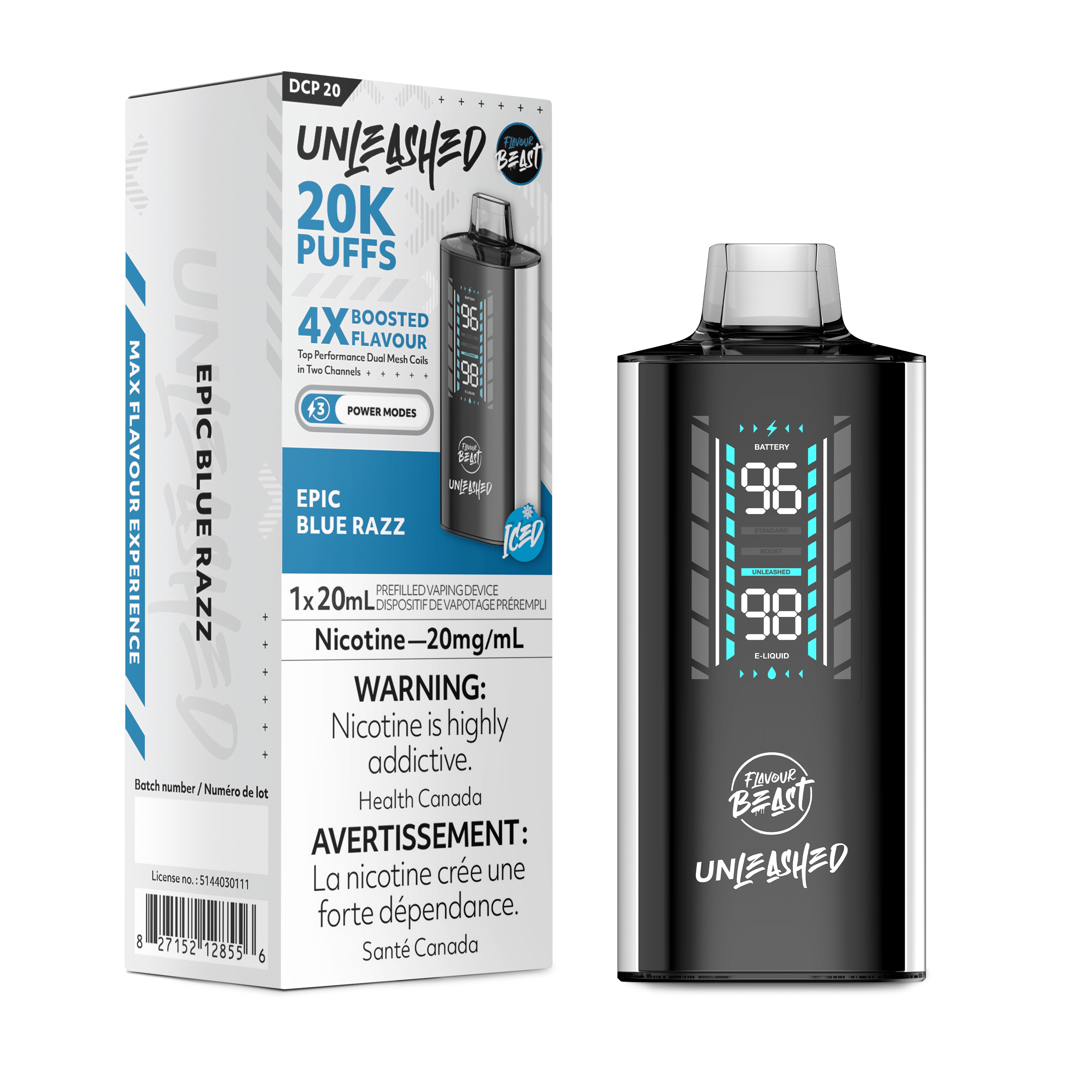 Flavour Beast Unleashed 20k - Epic Blue Razz Disposable Vape available on Canada online vape shop