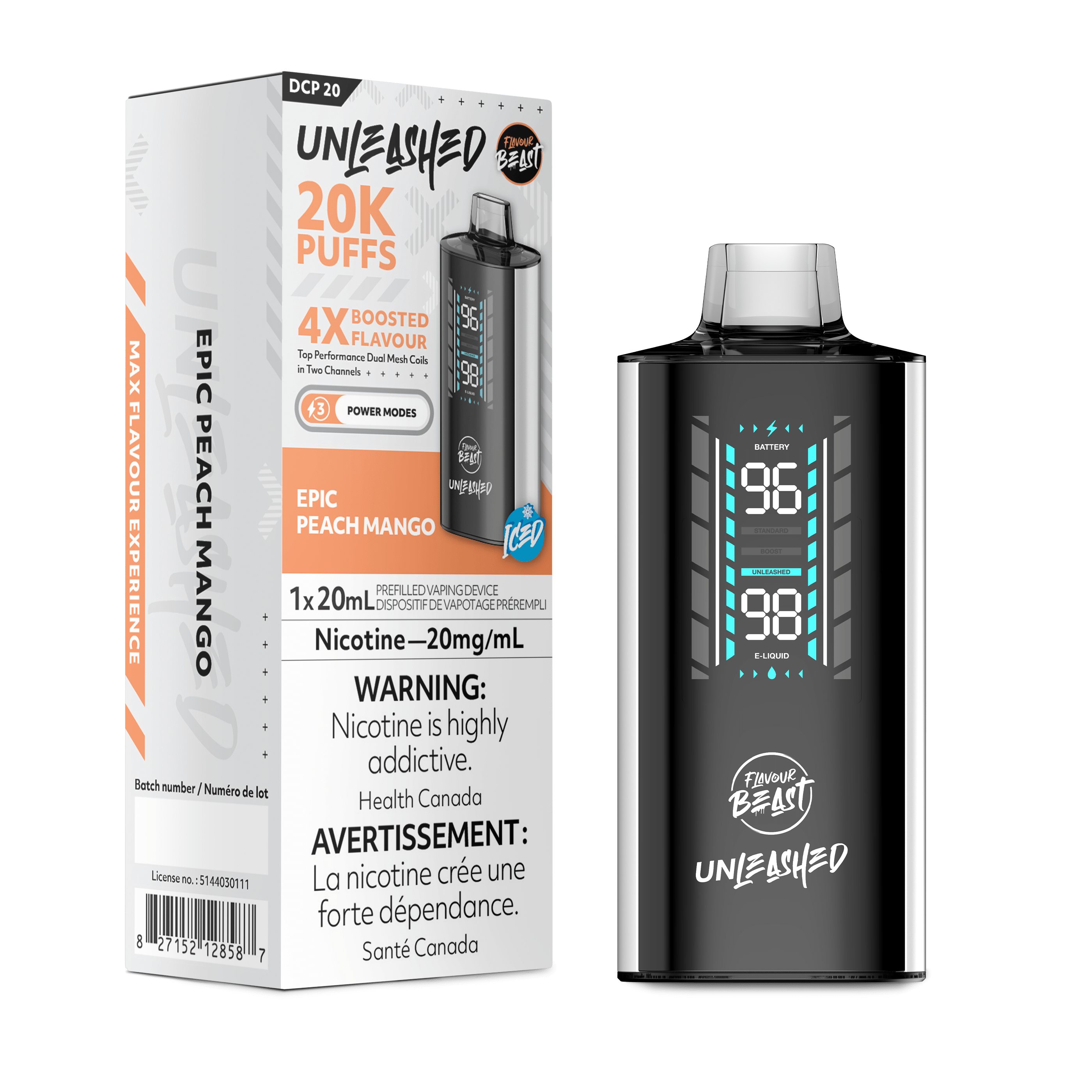 Flavour Beast Unleashed 20k - Epic Peach Mango Disposable Vape available on Canada online vape shop