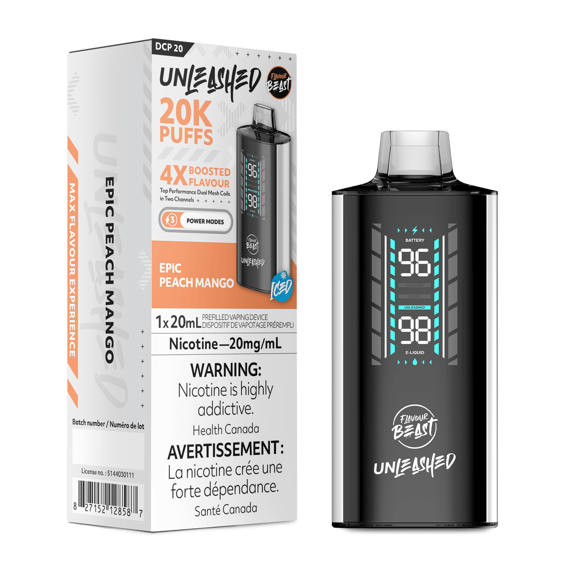 Flavour Beast Unleashed 20k - Epic Peach Mango Disposable Vape available on Canada online vape shop