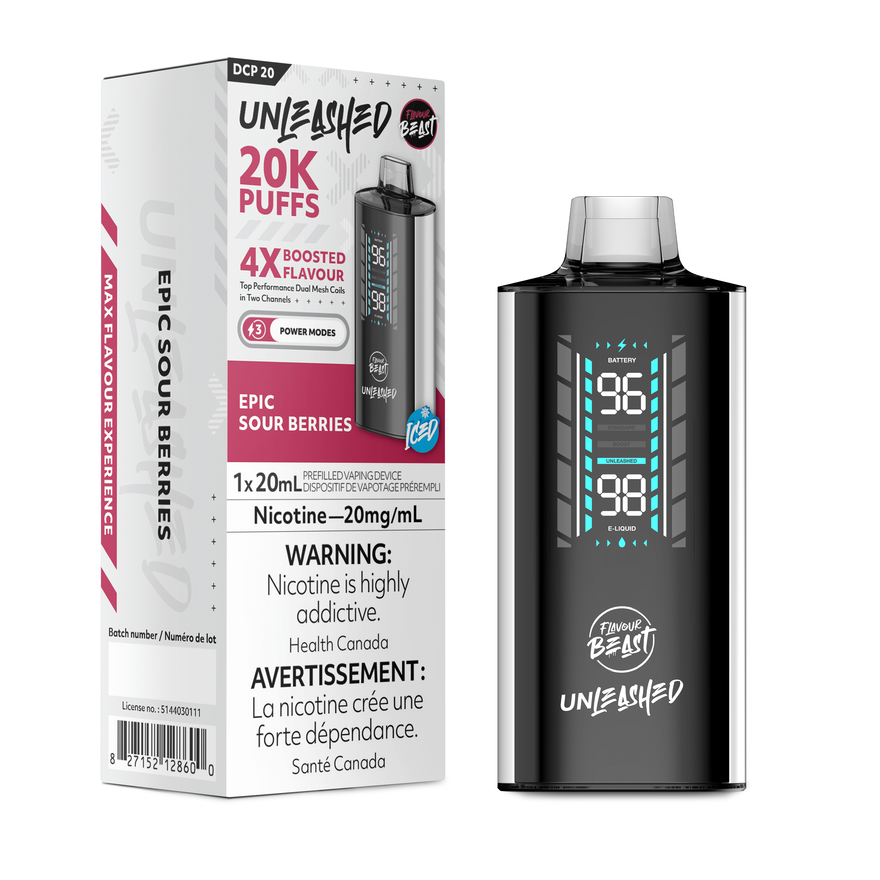 Flavour Beast Unleashed 20k - Epic Sour Berries Disposable Vape available on Canada online vape shop