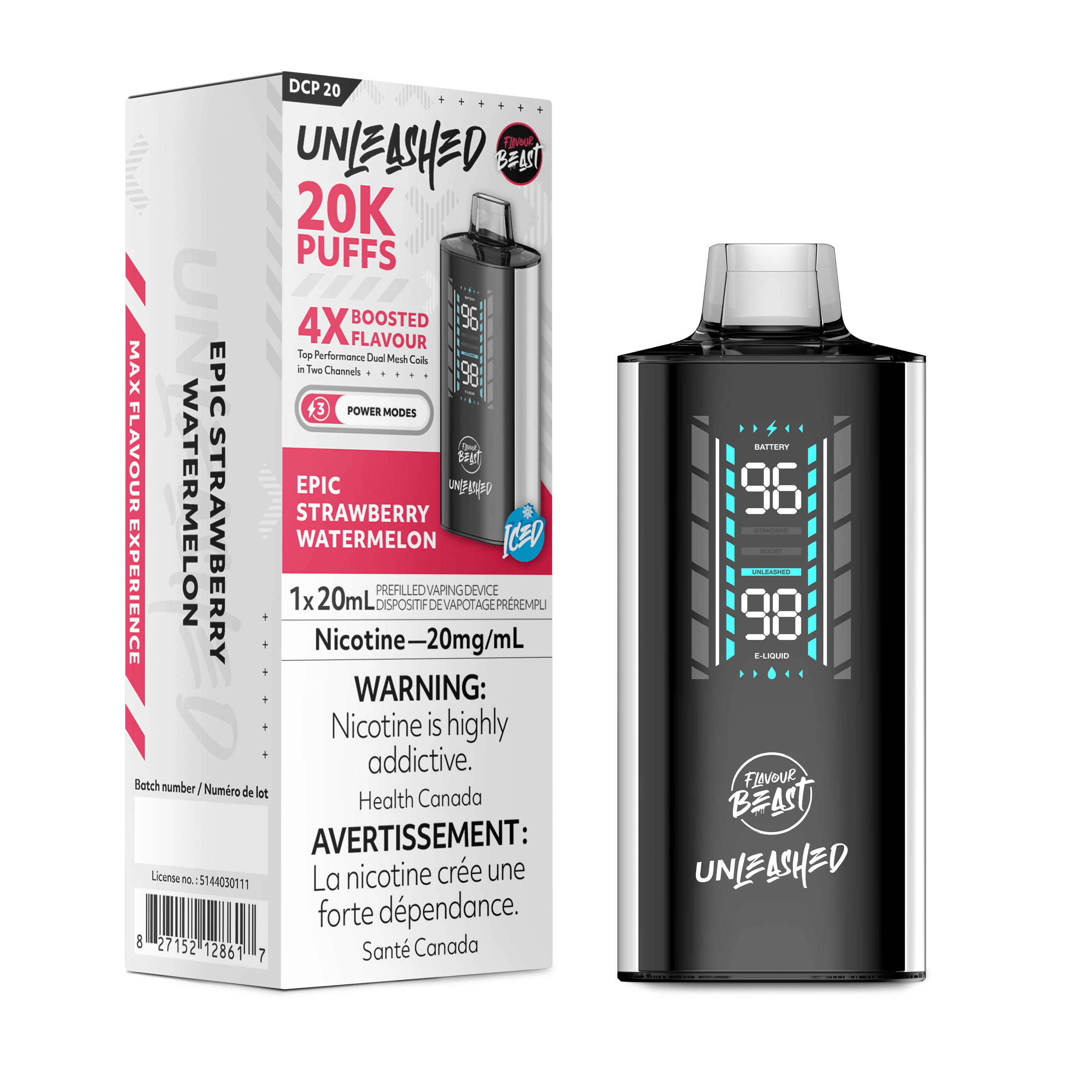 Flavour Beast Unleashed 20k - Epic Strawberry Watermelon Disposable Vape available on Canada online vape shop