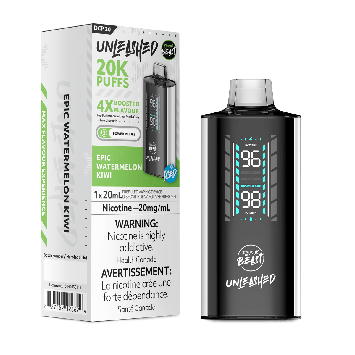 Flavour Beast Unleashed 20k - Epic Watermelon Kiwi Disposable Vape available on Canada online vape shop