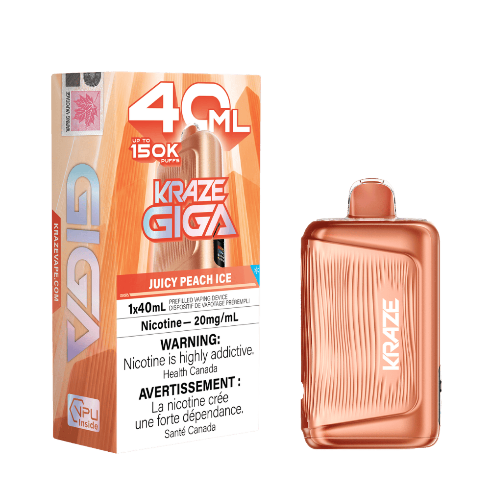 Kraze Giga 150K - Juicy Peach Ice Disposable Vape available on Canada online vape shop