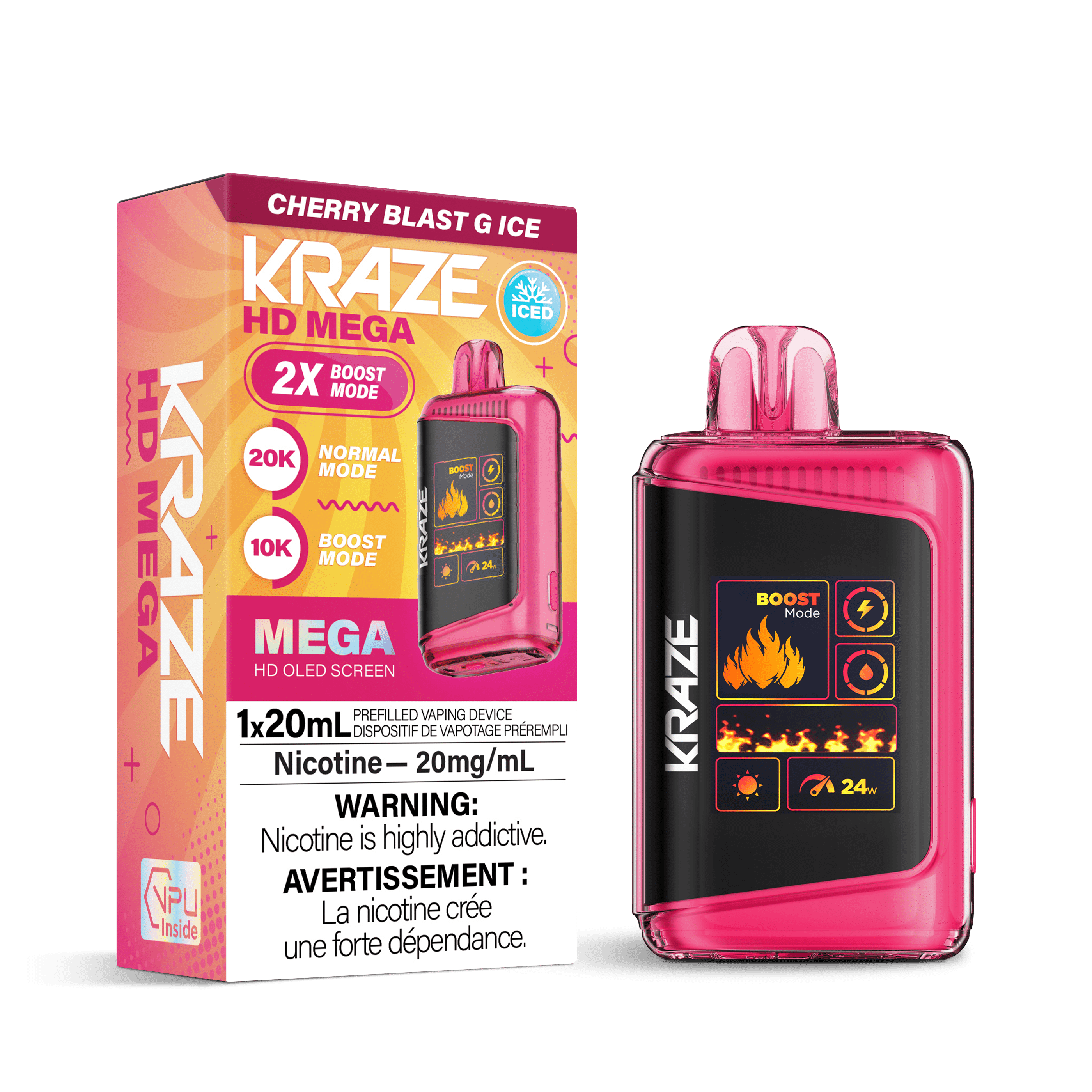 Kraze HD Mega - Cherry Blast G Ice Disposable Vape available on Canada online vape shop