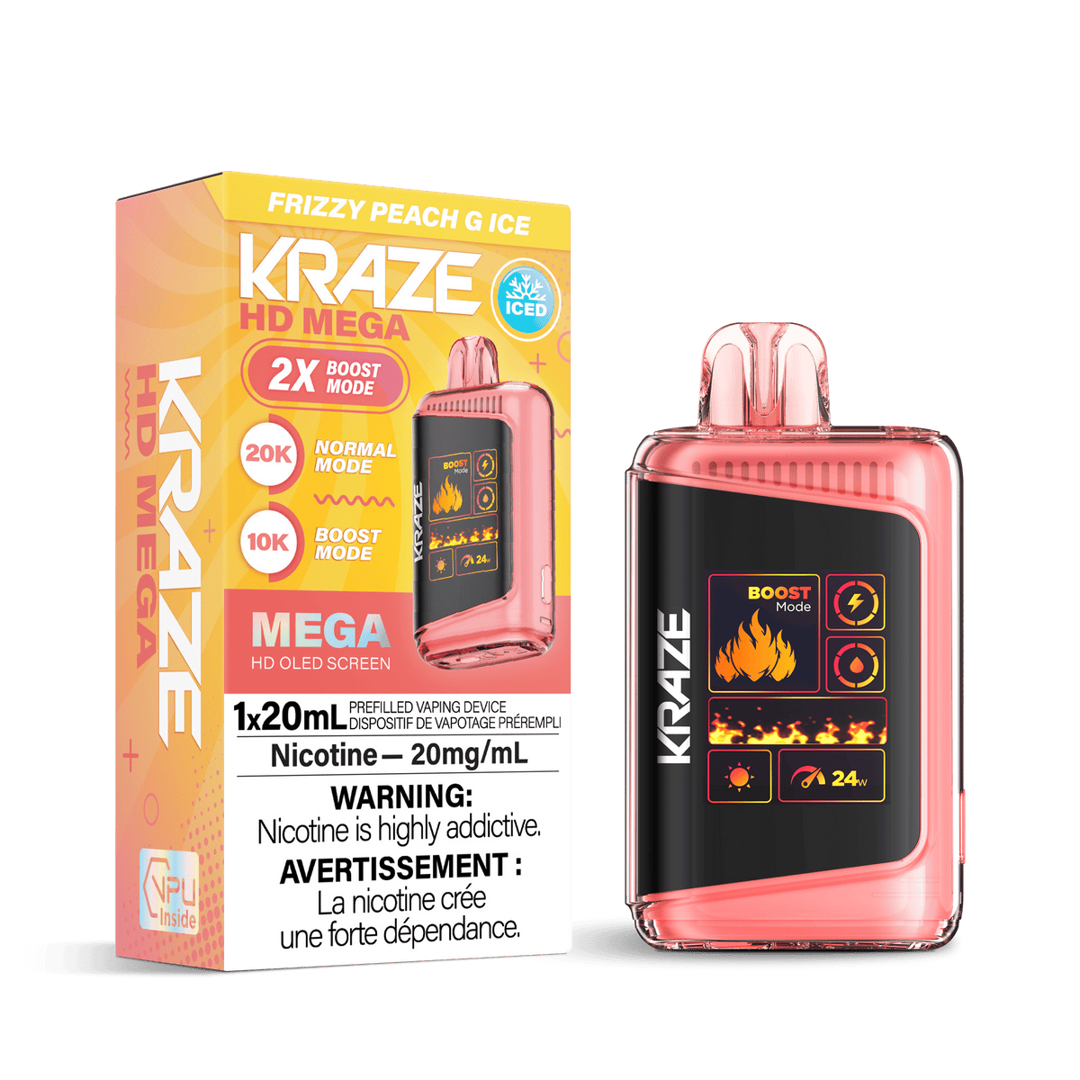 Kraze HD Mega - Frizzy Peach G Ice Disposable Vape available on Canada online vape shop