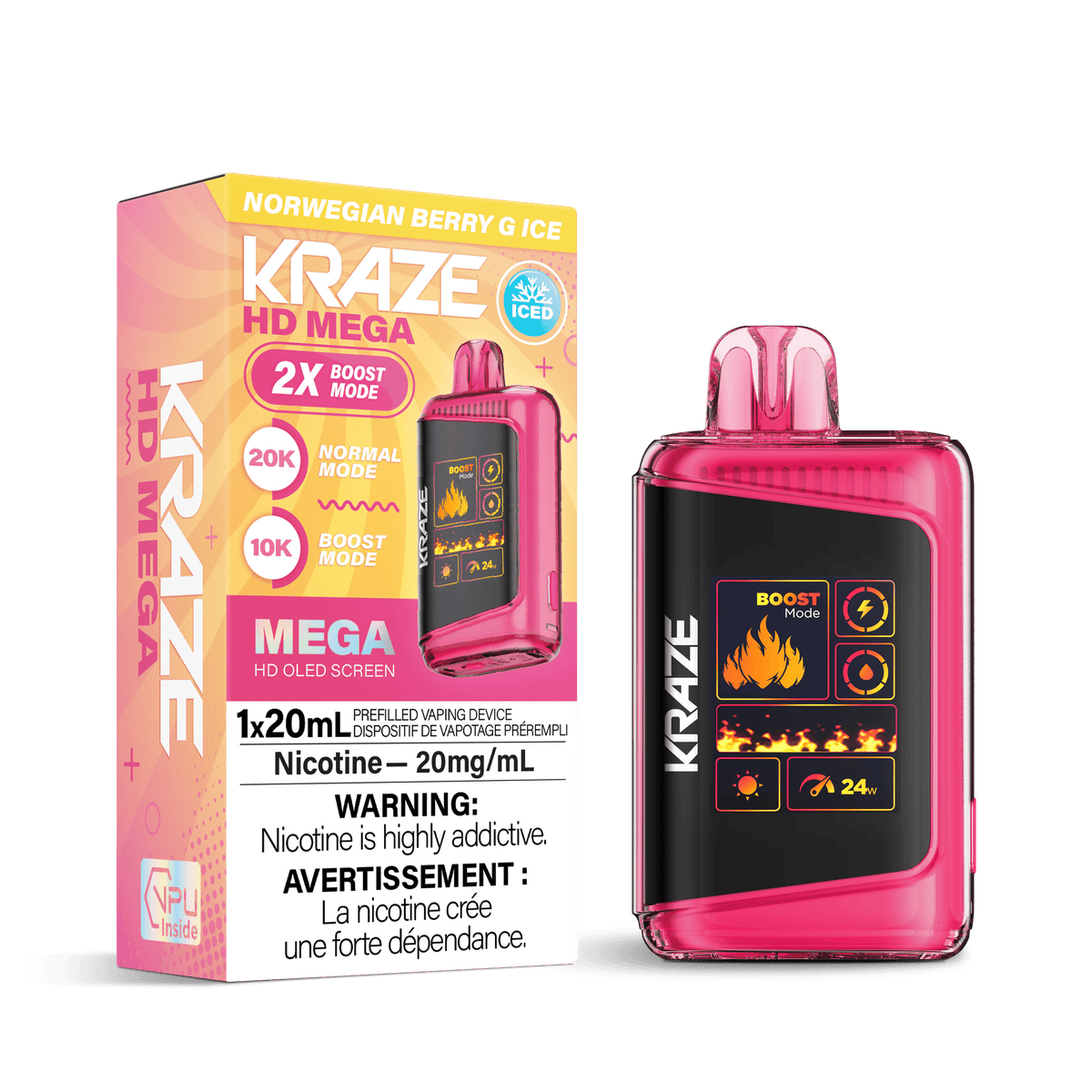 Kraze HD Mega - Norwegian Berry G Ice Disposable Vape available on Canada online vape shop