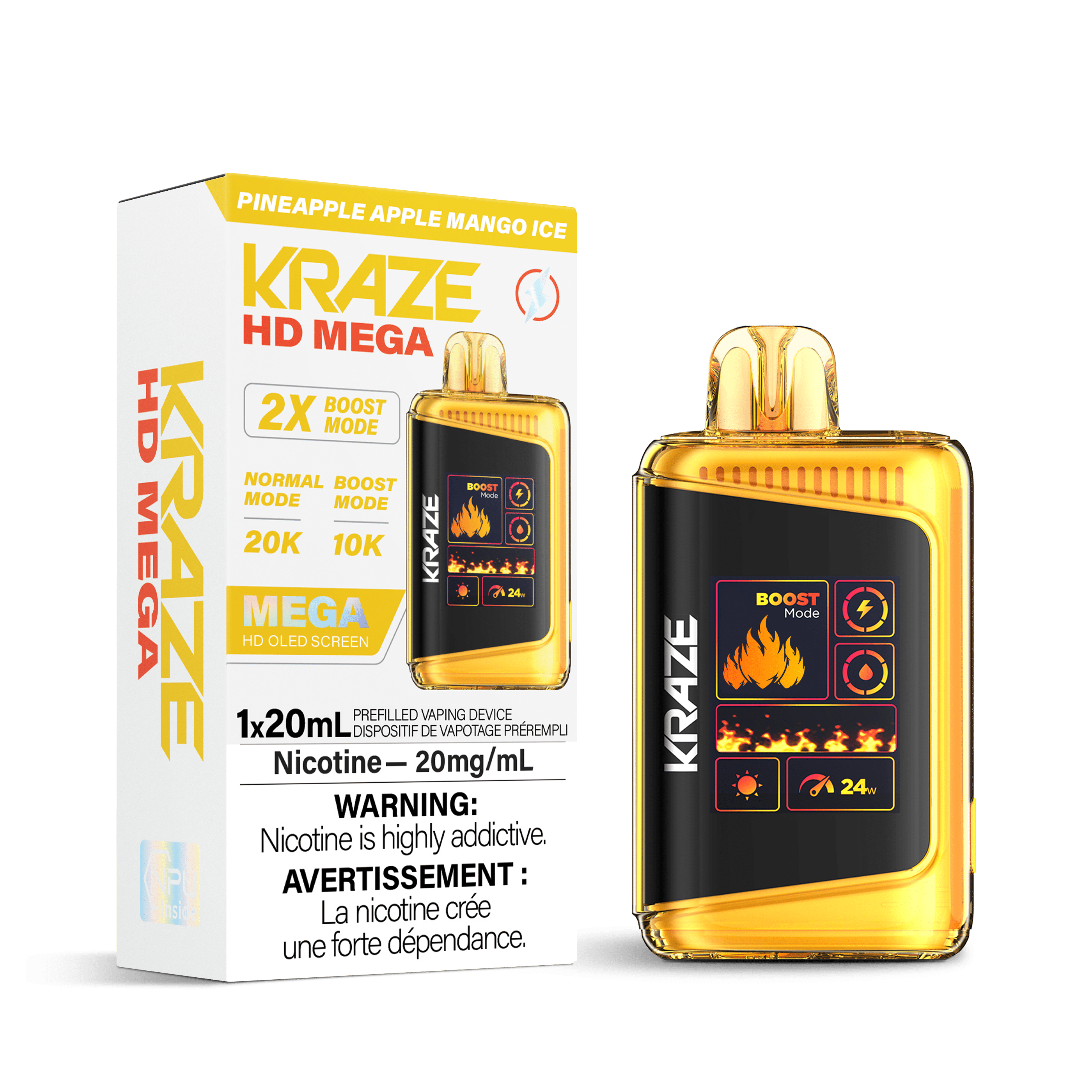 Kraze HD Mega - Pineapple Apple Mango Ice Disposable Vape available on Canada online vape shop