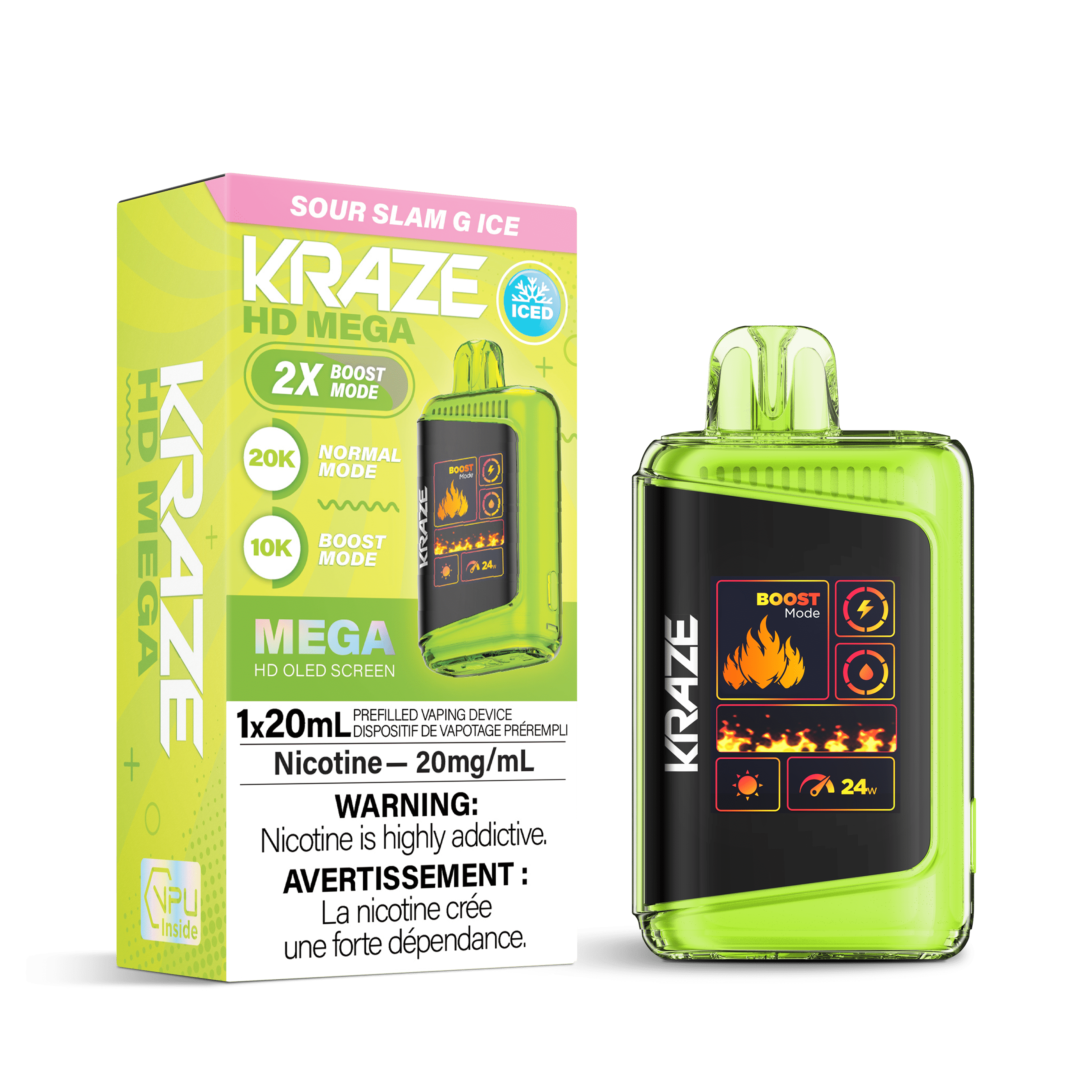 Kraze HD Mega - Sour Slam G Ice Disposable Vape available on Canada online vape shop