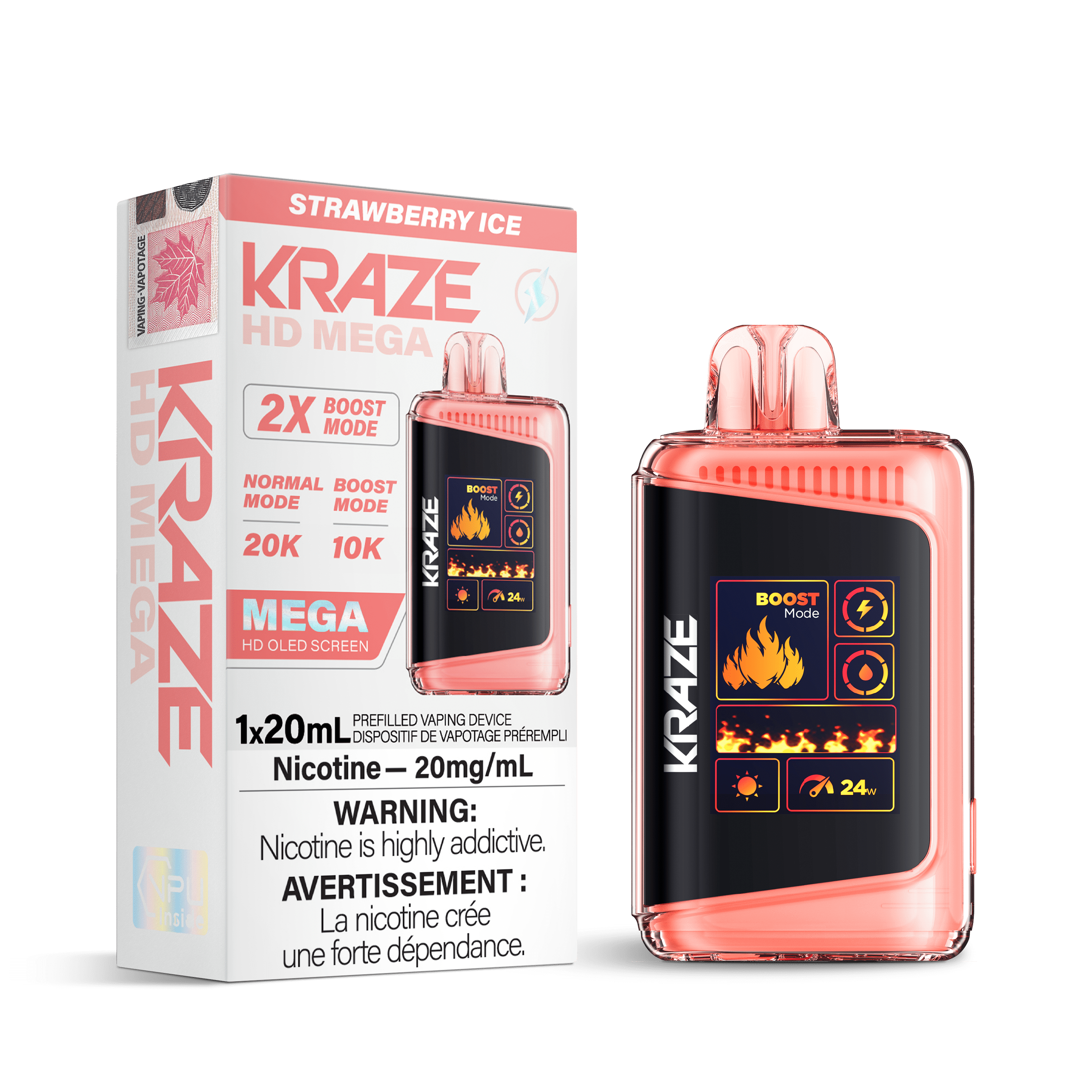 Kraze HD Mega - Strawberry Ice Disposable Vape available on Canada online vape shop