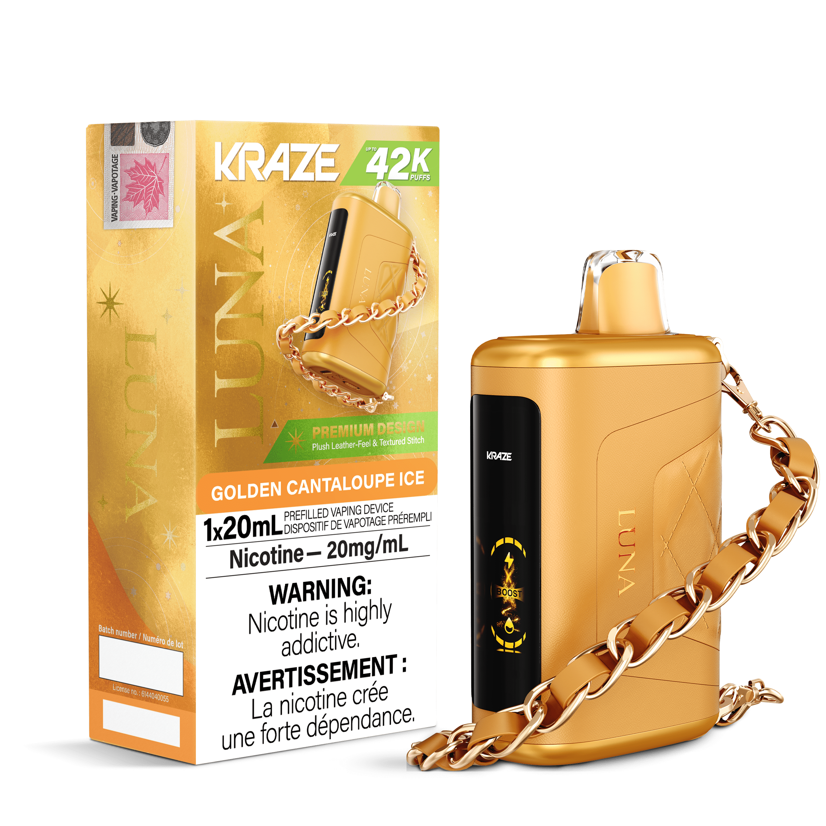 Kraze Luna - Golden Cantaloupe Ice Disposable Vape available on Canada online vape shop