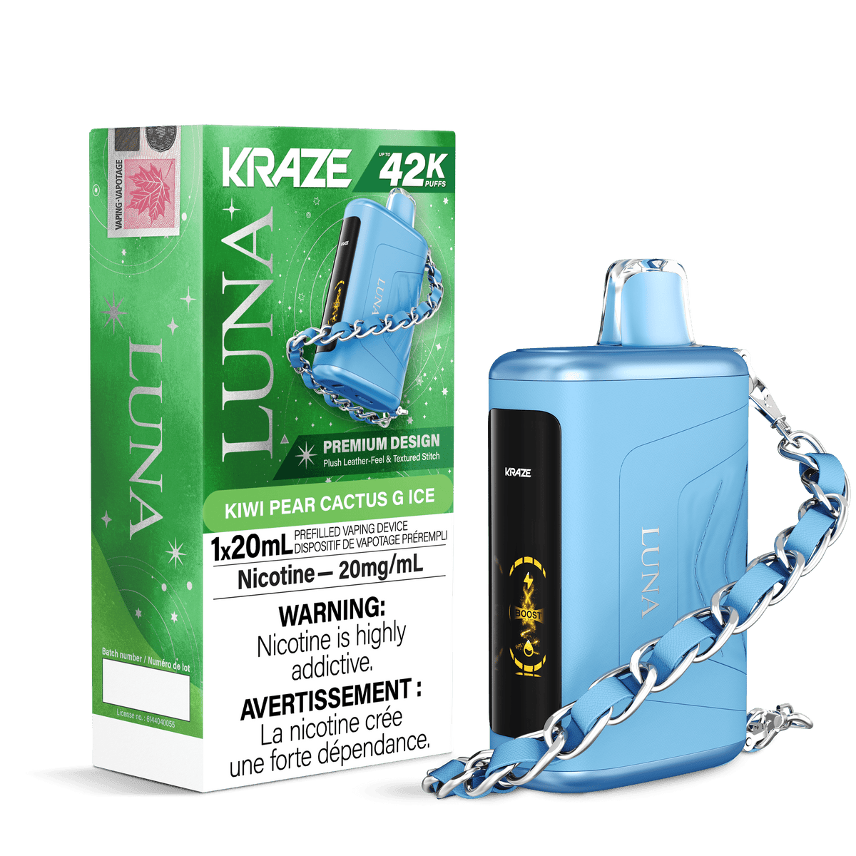 Kraze Luna - Kiwi Pear Cactus G Ice Disposable Vape available on Canada online vape shop