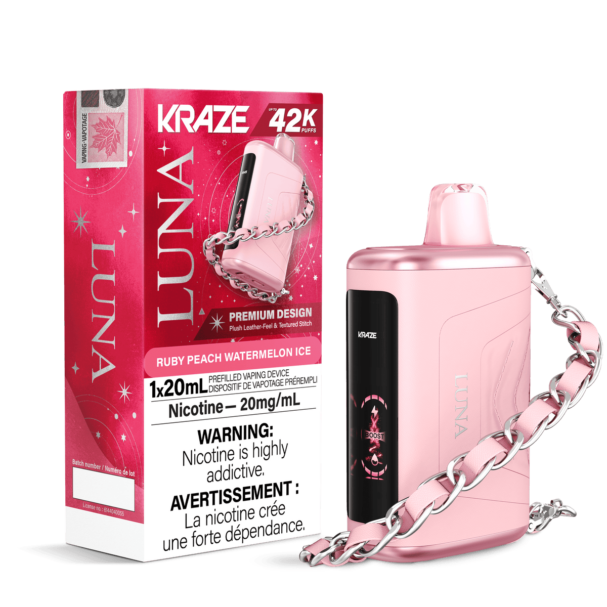 Kraze Luna - Ruby Peach Watermelon Ice Disposable Vape available on Canada online vape shop