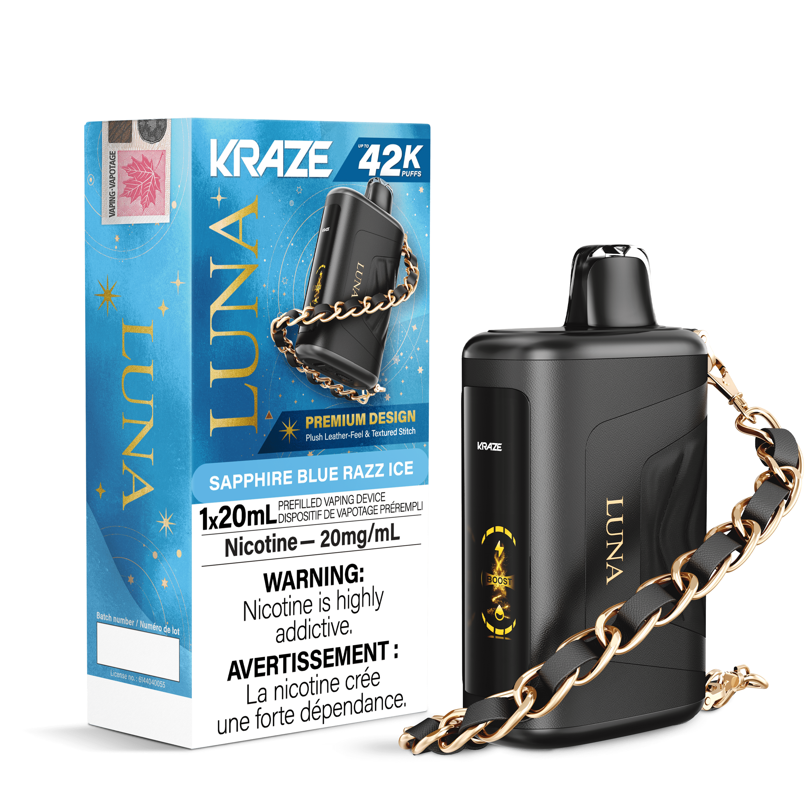 Kraze Luna - Sapphire Blue Razz Ice Disposable Vape available on Canada online vape shop