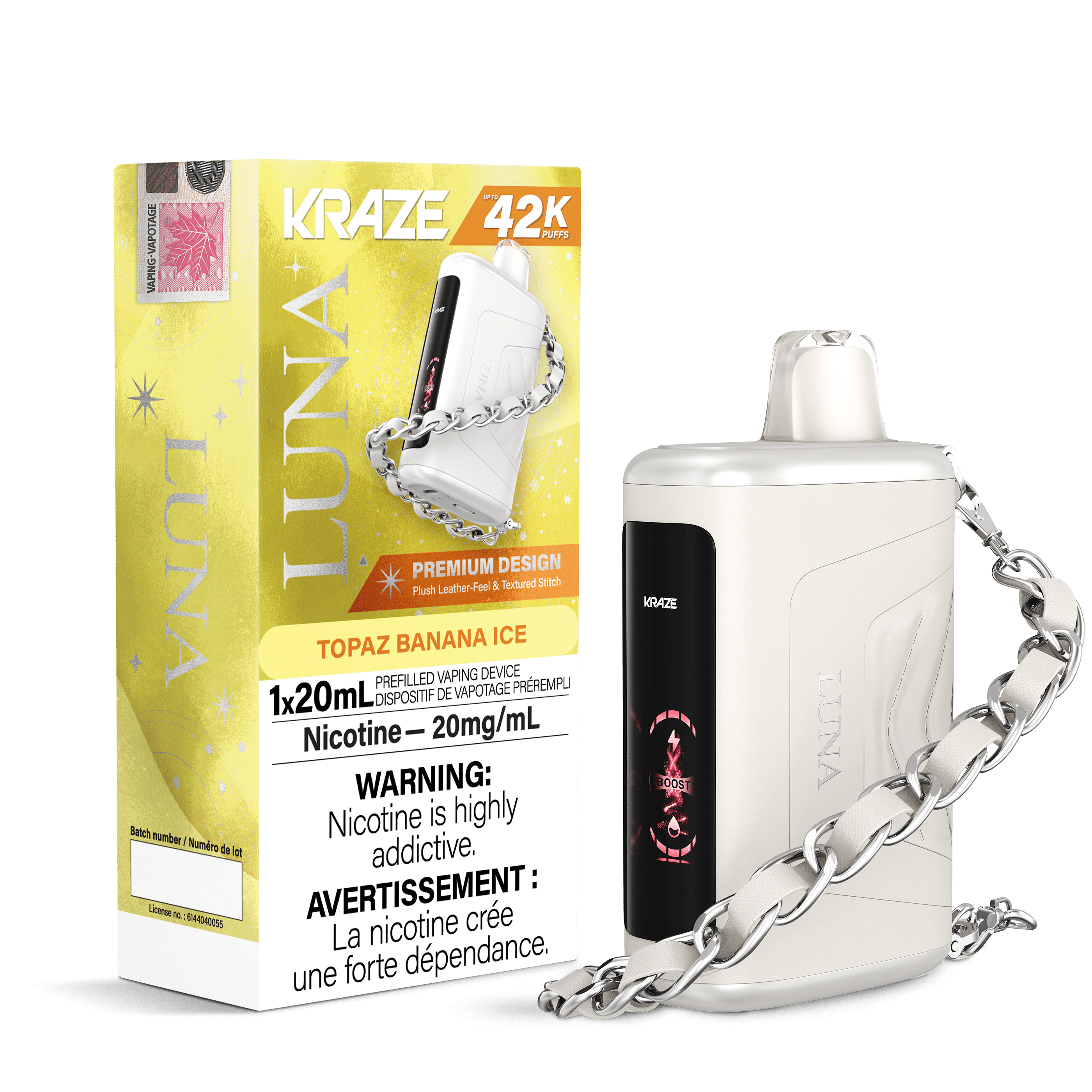 Kraze Luna - Topaz Banana Ice Disposable Vape available on Canada online vape shop