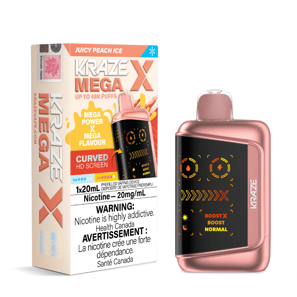 Kraze Mega X - Juicy Peach Ice Disposable Vape available on Canada online vape shop
