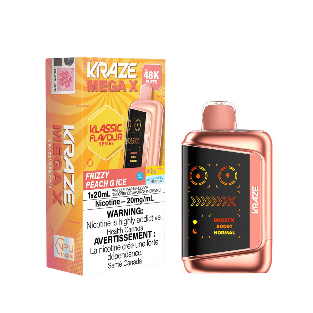 Kraze Mega X Klassic - Frizzy Peach G Ice Disposable Vape available on Canada online vape shop