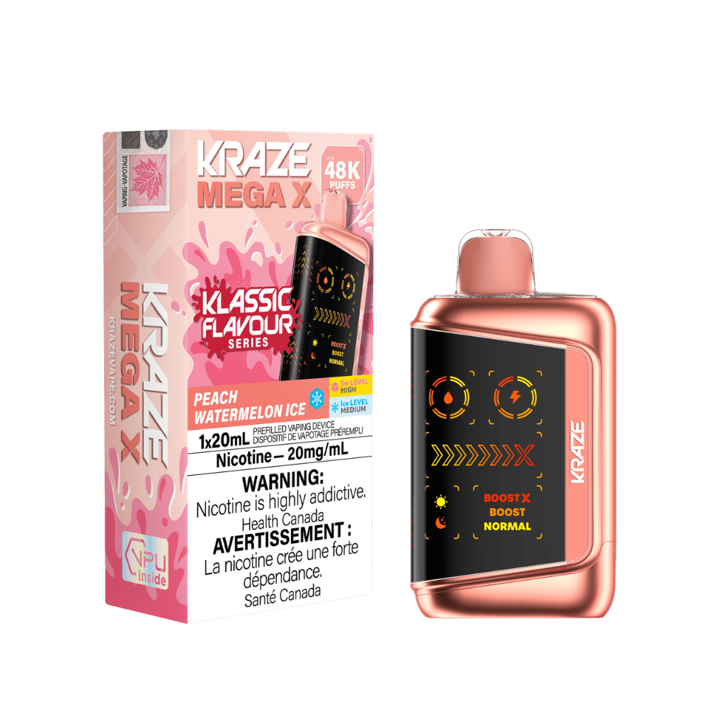 Kraze Mega X Klassic - Peach Watermelon Ice Disposable Vape available on Canada online vape shop