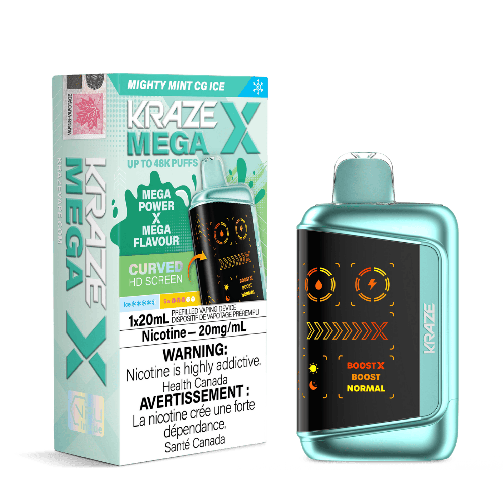 Kraze Mega X - Mighty Mint CG Ice Disposable Vape available on Canada online vape shop